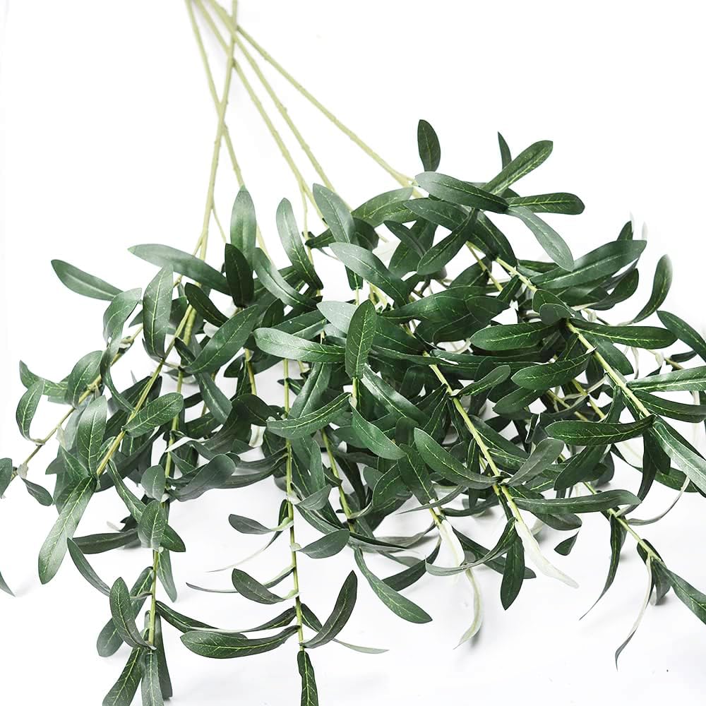 5pcs Artificial Olive Branches for Vases - Realistic Green Olive Leaves Greenery Stems - Perfect for Home Decor, Wedding Centerpieces, and Office Arrangements