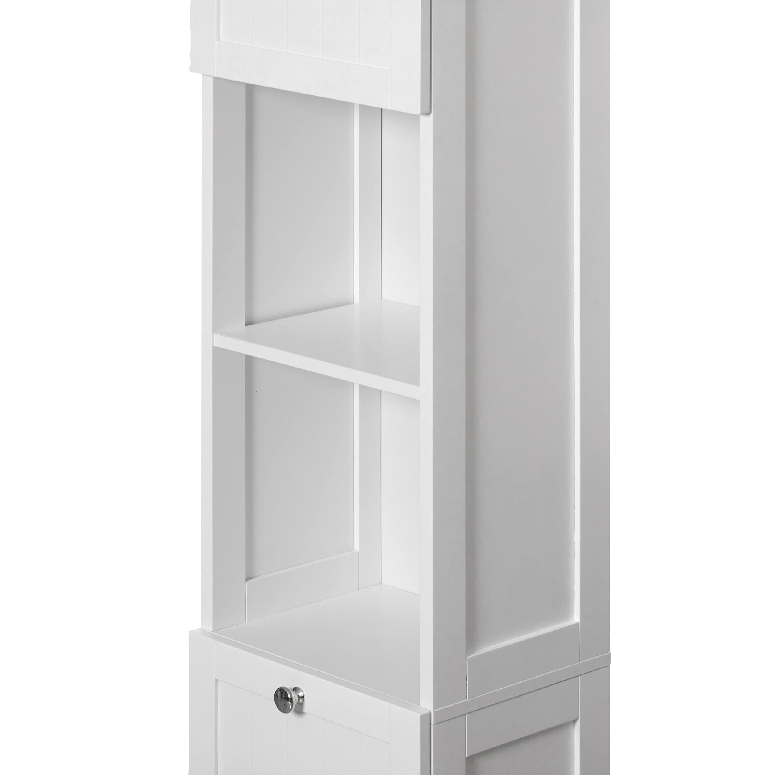 Basicwise White Tall Standing Linen Tower Storage Cabinet - Organize Bathroom & Vanity Essentials - Perfect for Towels, Toiletries & Cosmetics Storage