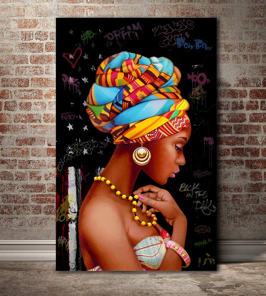 African Queen Wall Art - Framed Black Canvas Decor for Living Room