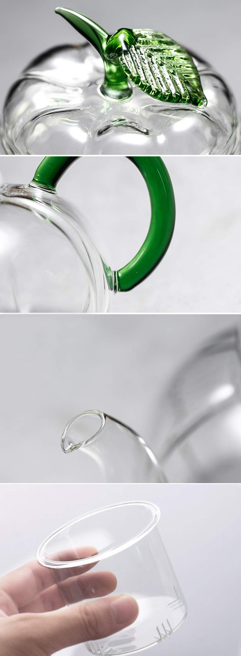 Premium Glass Tea Infuser with Warmer & Matching Cups - Green Pumpkin Design - Perfect for Loose Leaf Tea Brewing at Home, Office or Gifts for Tea Lovers