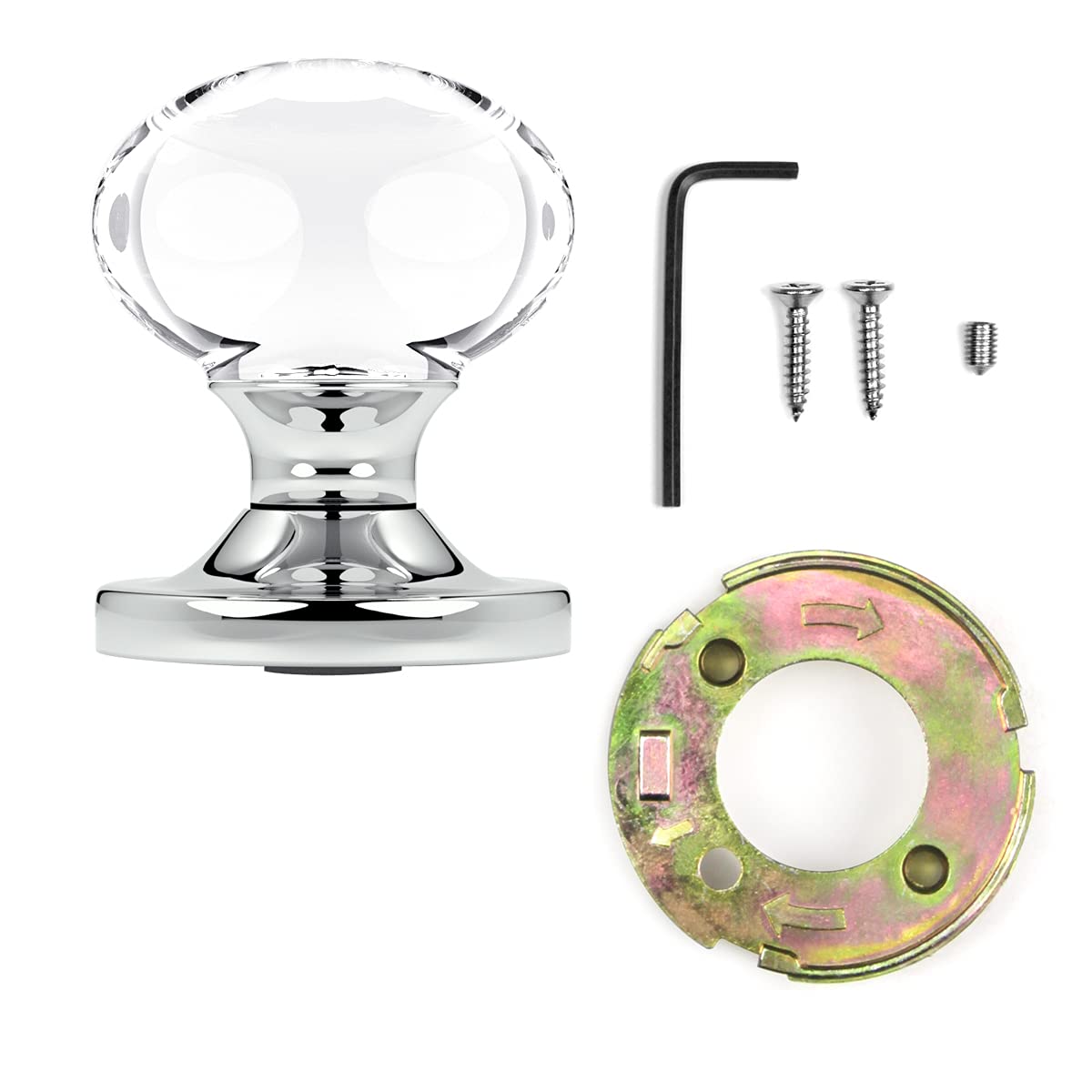 (10 Pack) Chrome Crystal Oval Egg Door Knobs with Round Rosette - Elegant Cabinet & Drawer Handles for Home Decor, Bedroom, Bathroom, and Office
