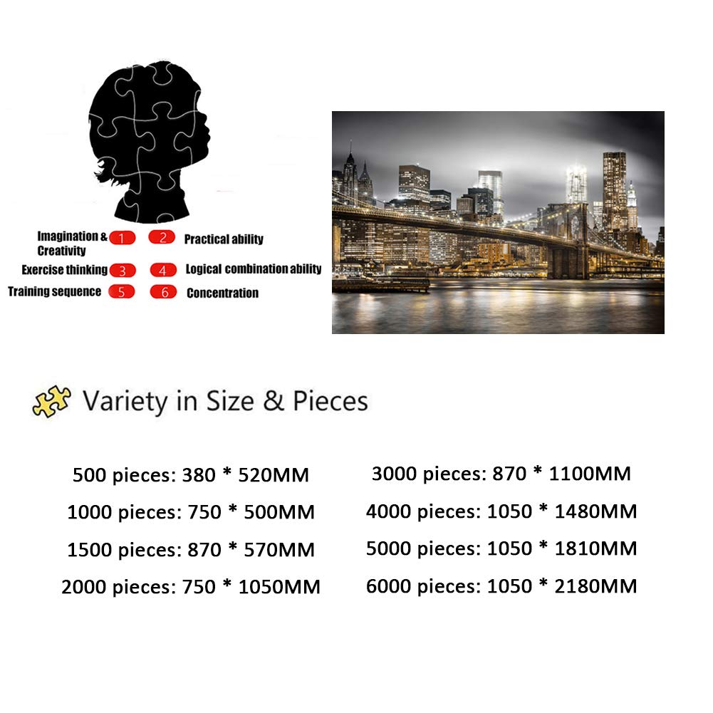 Premium New York Skyline Wooden Jigsaw Puzzle for Adults - 500 to 6000 Pieces, Famous Cityscape DIY Puzzle, Stress Relief & Educational Toy for Teens & Adults - Perfect for Home Decor, Family Game Night & Classroom Activities