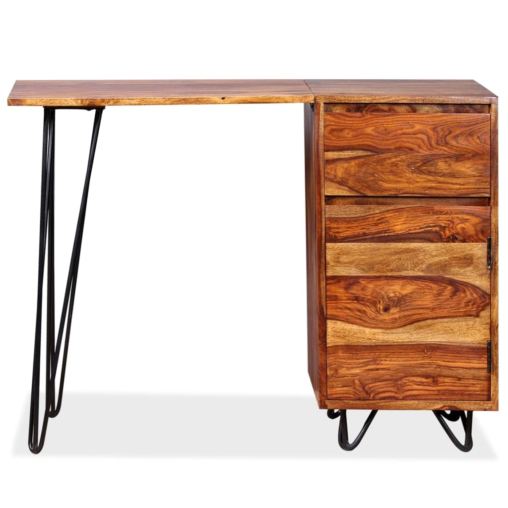 Solid Sheesham Wood Writing Desk with Drawer & Cabinet - 43.3