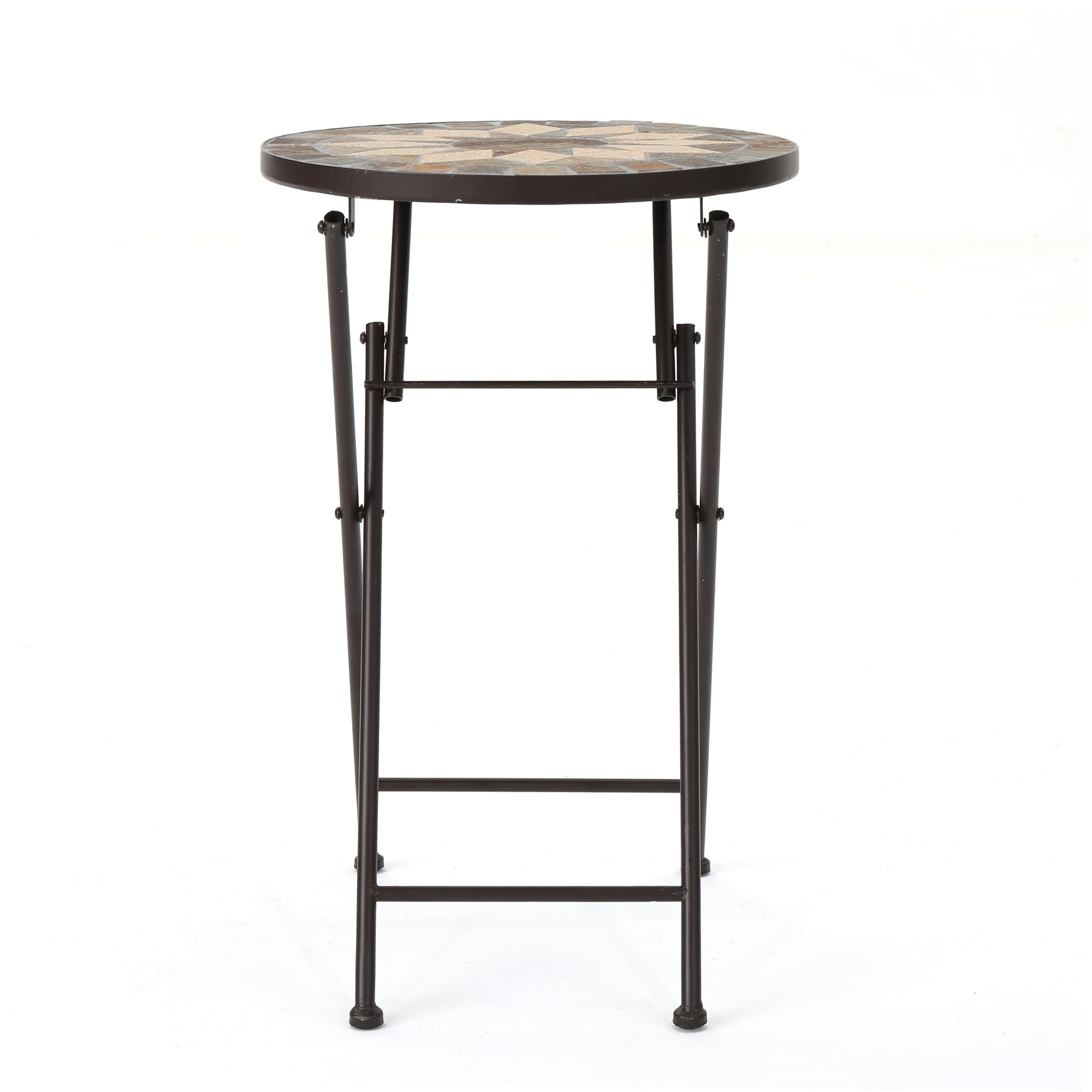 Christopher Knight Home Silvester Outdoor Stone Side Table with Iron Frame - Beige & Black - Perfect for Patio, Garden, and Poolside Decor