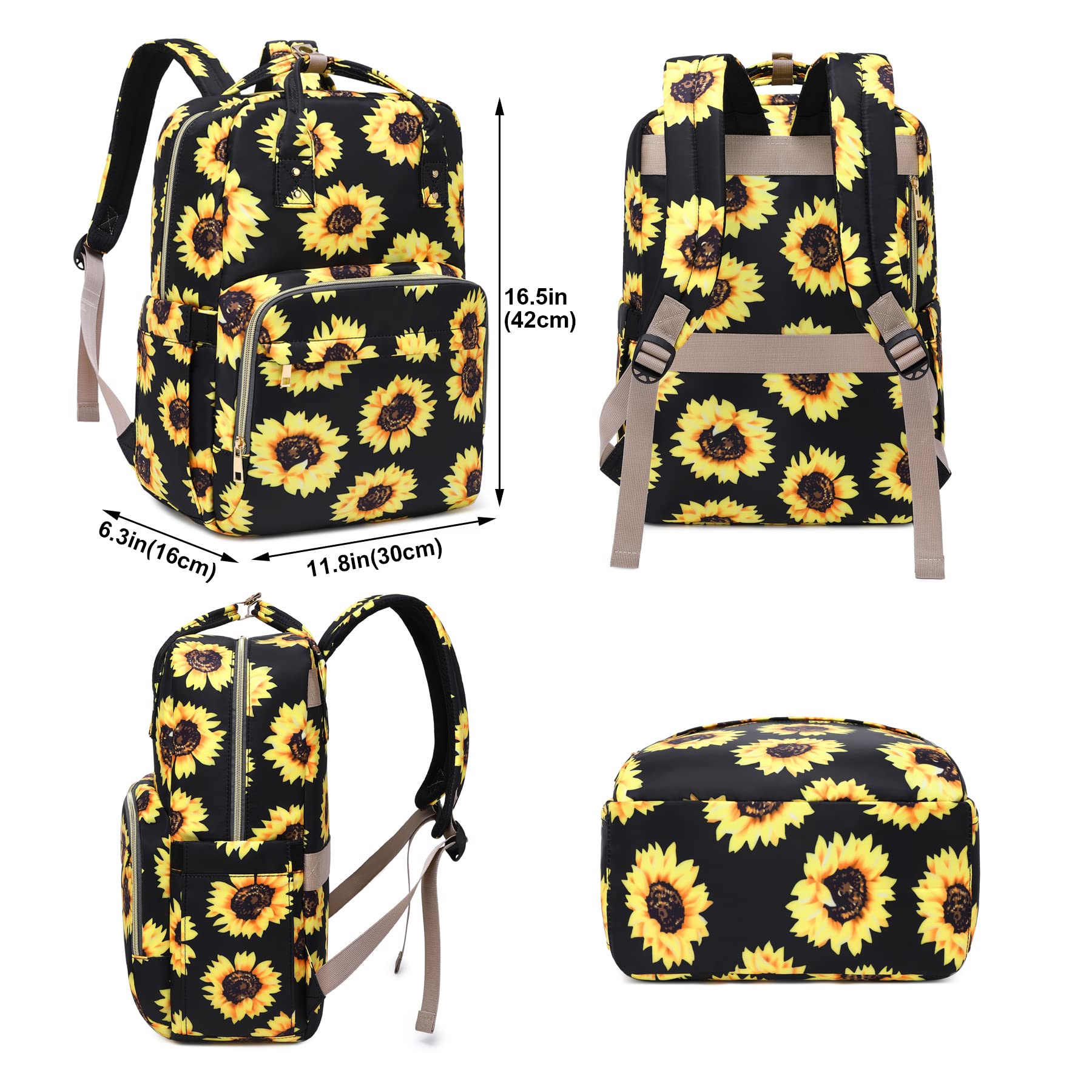 Stylish Sunflower Laptop Backpack for Women & Girls - 15.6 Inch Waterproof College Bookbag with USB Charging Port - Perfect for School, Travel, Work & Daily Commute