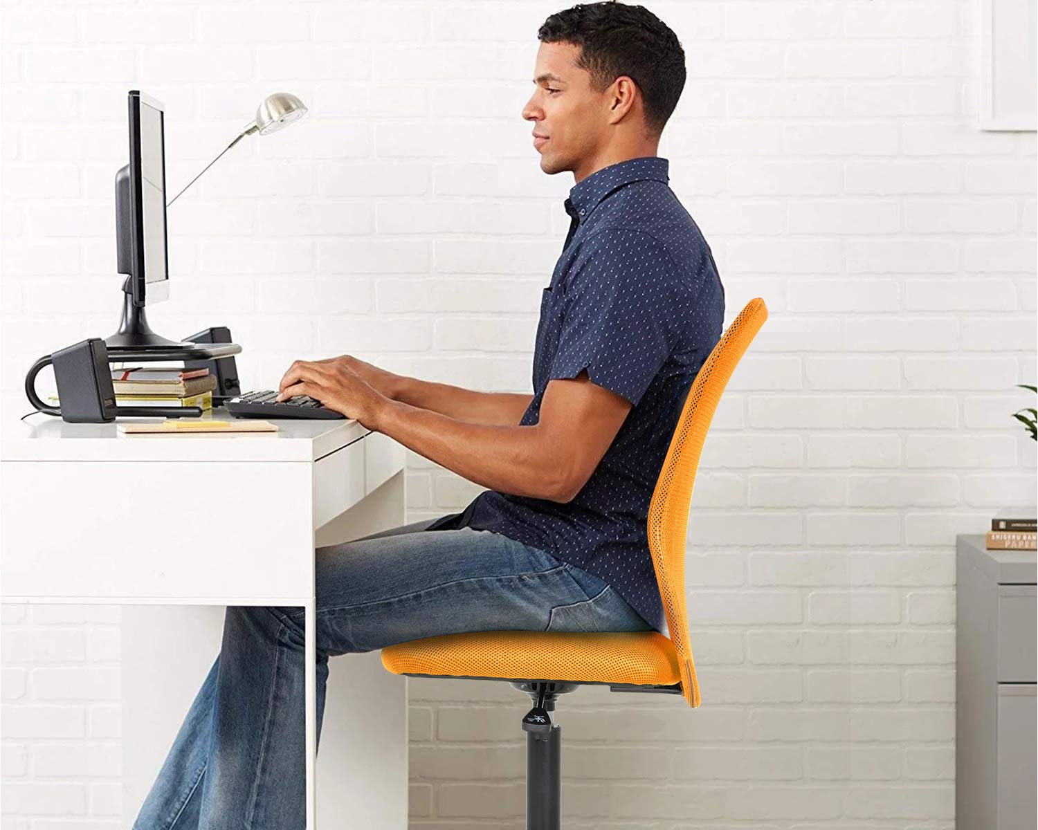 Best Ergonomic Office Chair - Mesh Computer Desk Chair with Lumbar Support, Armless Modern Executive Swivel Rolling Chair for Home & Office Workspace (Orange) - Perfect for Long Hours Sitting, Gaming & Remote Work