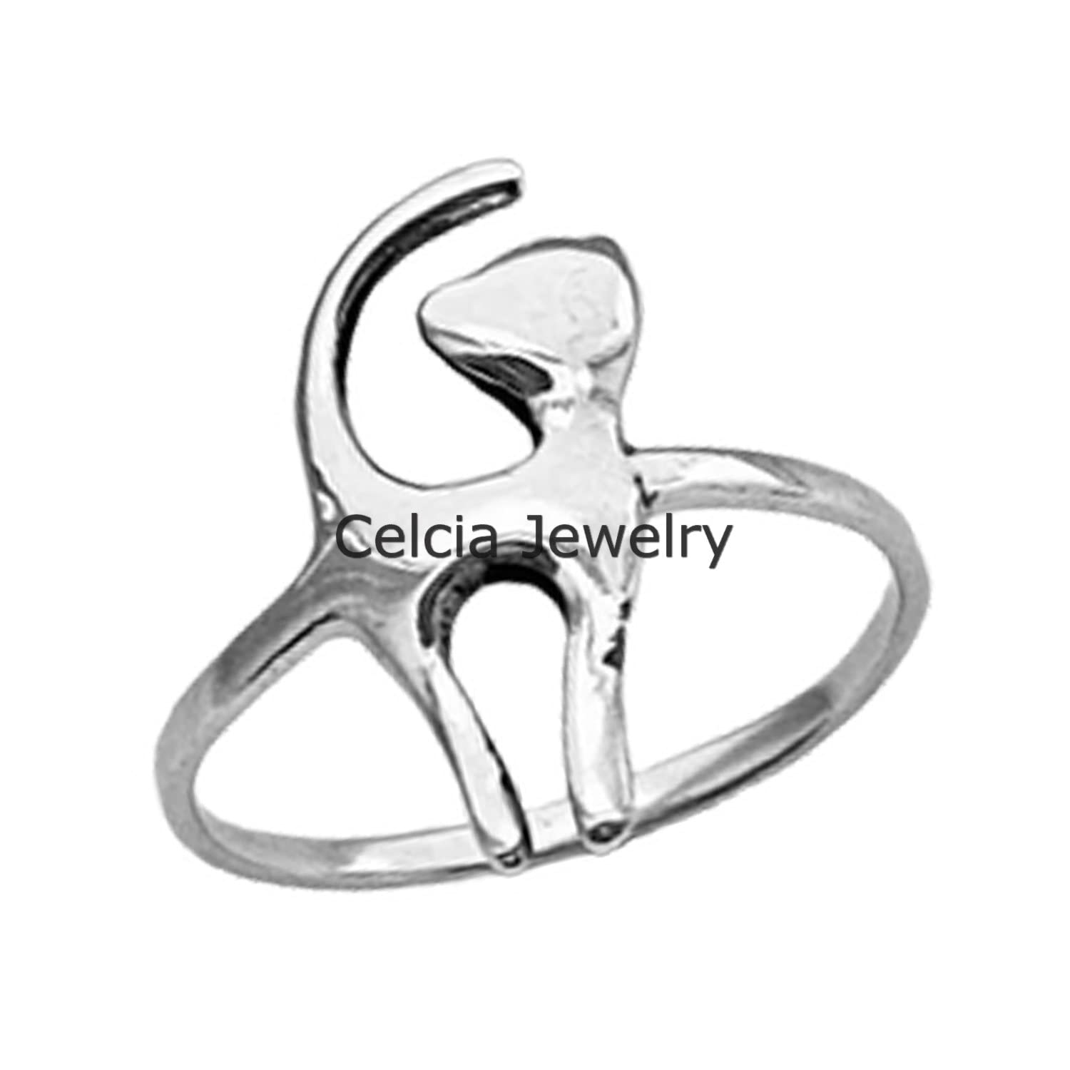 925 Sterling Silver Cat Ring - Handmade Kitty Jewelry, Minimalist Boho Pet Ring for Women, Unique Animal Ring Gift for Mother's Day (Size 7) - Perfect for Casual Wear, Date Nights & Gift Giving