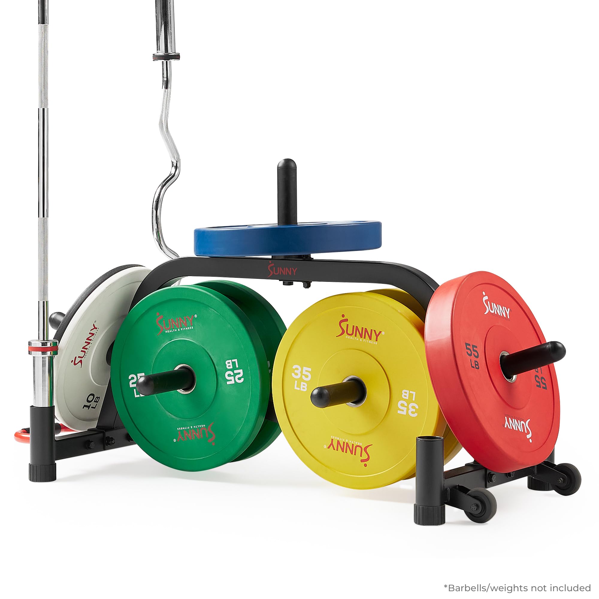 Sunny Health & Fitness Multi-Weight Storage Rack Stand - Organize Dumbbells, Kettlebells, Olympic Plates & Barbells - Perfect for Home Gym & Garage Workouts