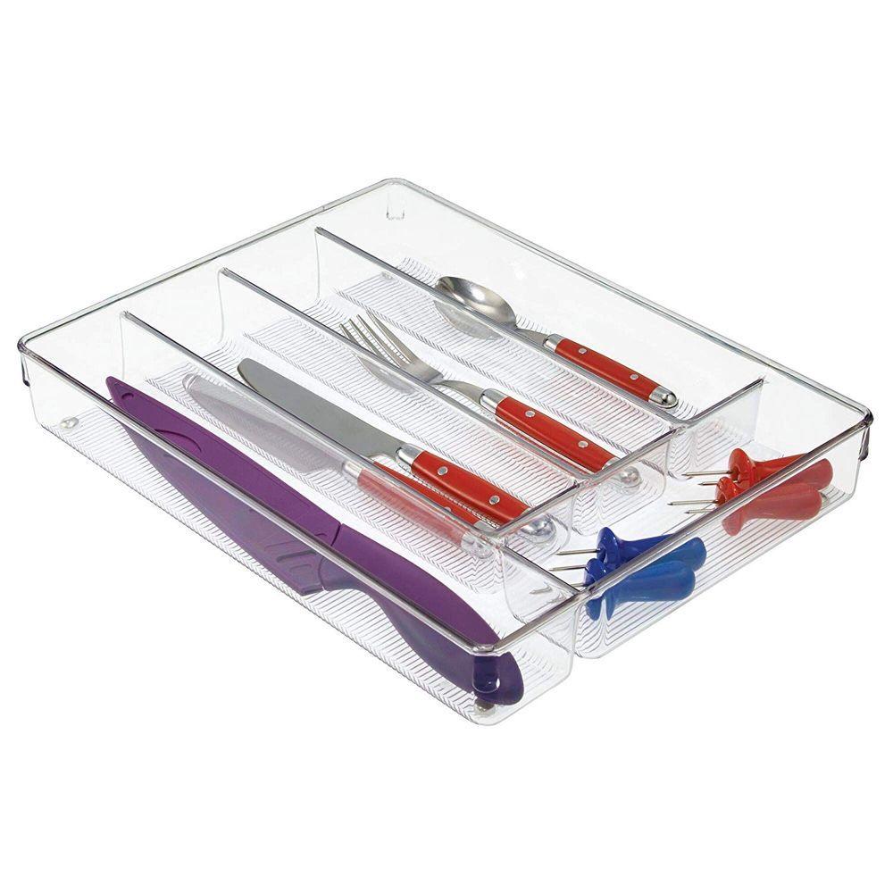 iDesign Linus Clear Acrylic 5-Section Cutlery Tray for Kitchen Drawer Organizer - Perfect for Utensil Storage & Silverware Organization in Home or Restaurant Use