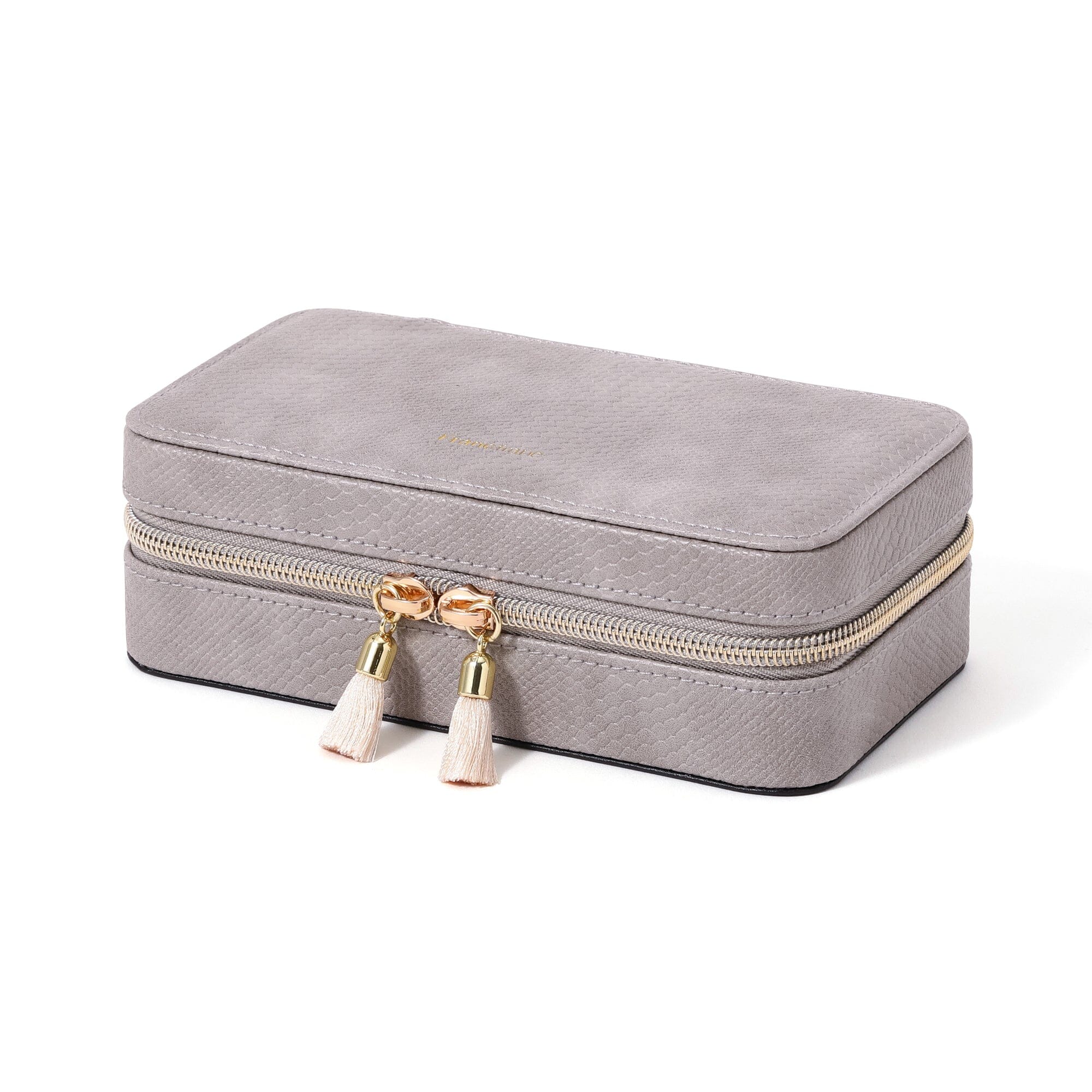 Flavia Travel Jewelry Box - Compact Organizer for Necklaces, Rings & Earrings - Perfect for Vacation, Business Trips & Gifts (M, Grey)
