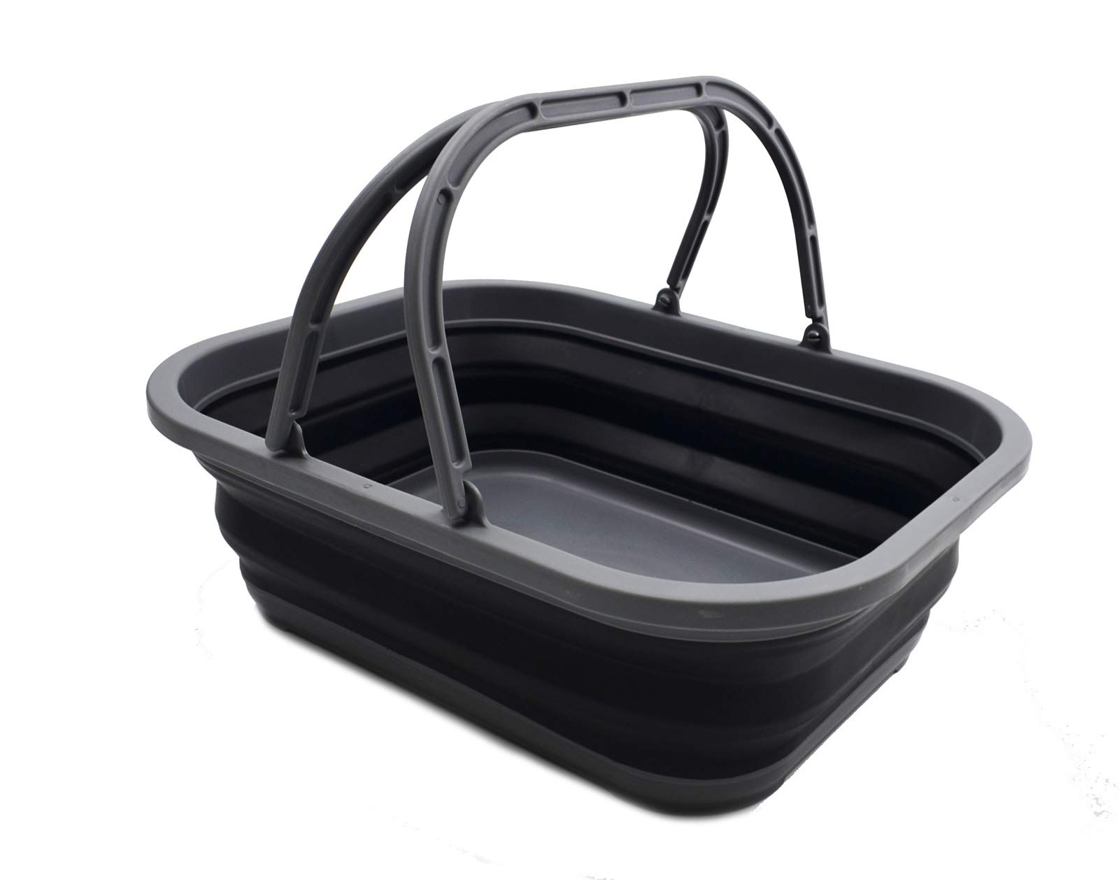 SAMMART 12L (3.17 Gallon) Collapsible Storage Tub with Handle - Portable Foldable Picnic Basket, Shopping Bag & Space Saving Container for Camping, Beach, Travel (1 Pack, Grey/Black) - Ideal for Outdoor Activities, Grocery Shopping & Home Organization