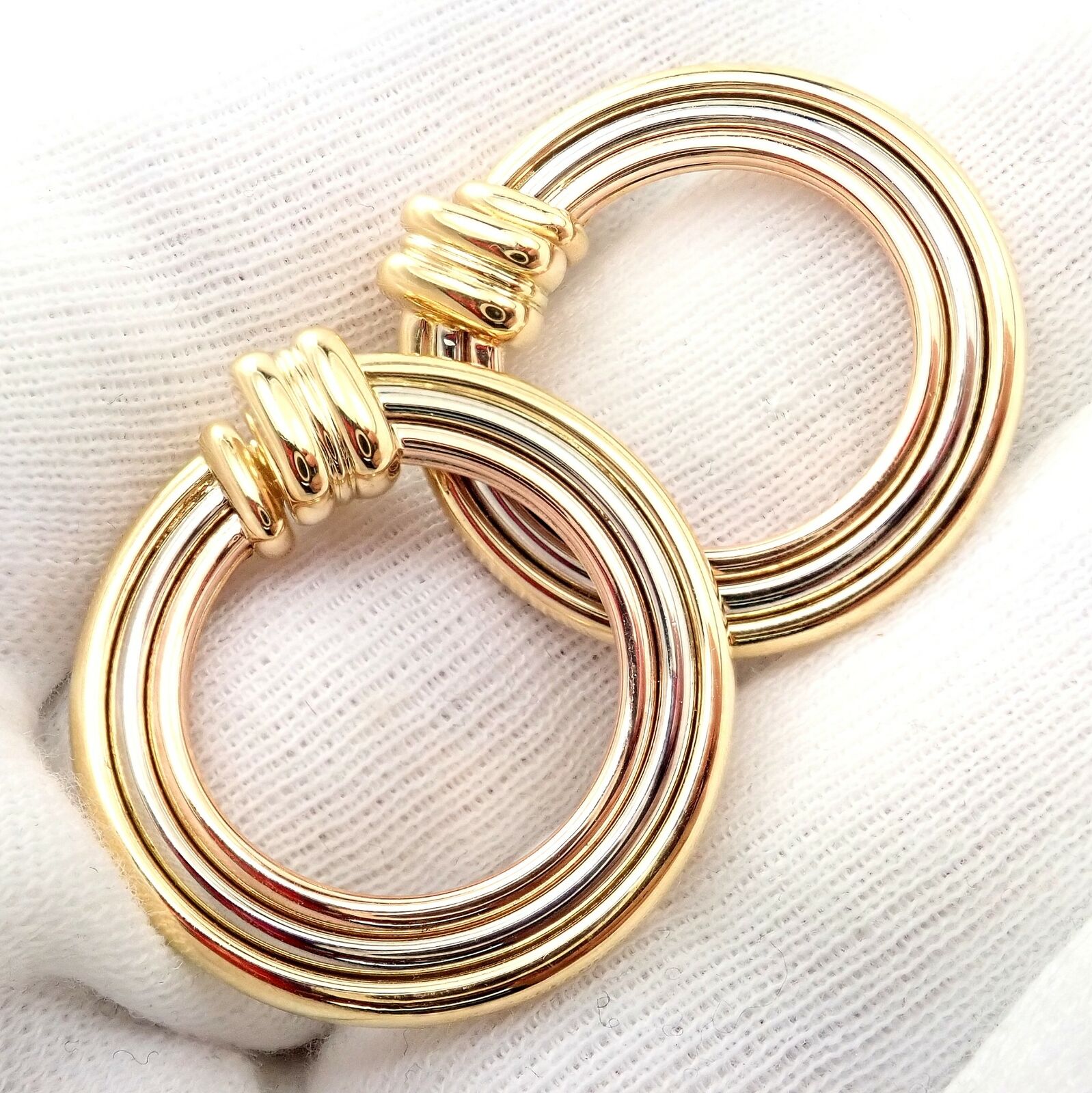 Authentic Cartier 18k Tri-Color Gold Large Trinity Hoop Earrings for Women - Luxury Fashion Jewelry Gift for Anniversary, Birthday & Special Occasions
