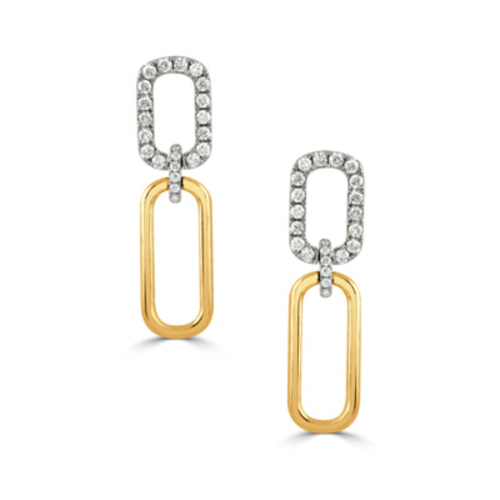 18K Two-Tone Gold Diamond Link Drop Earrings for Women - Elegant Dangling Earrings for Weddings, Parties & Special Occasions