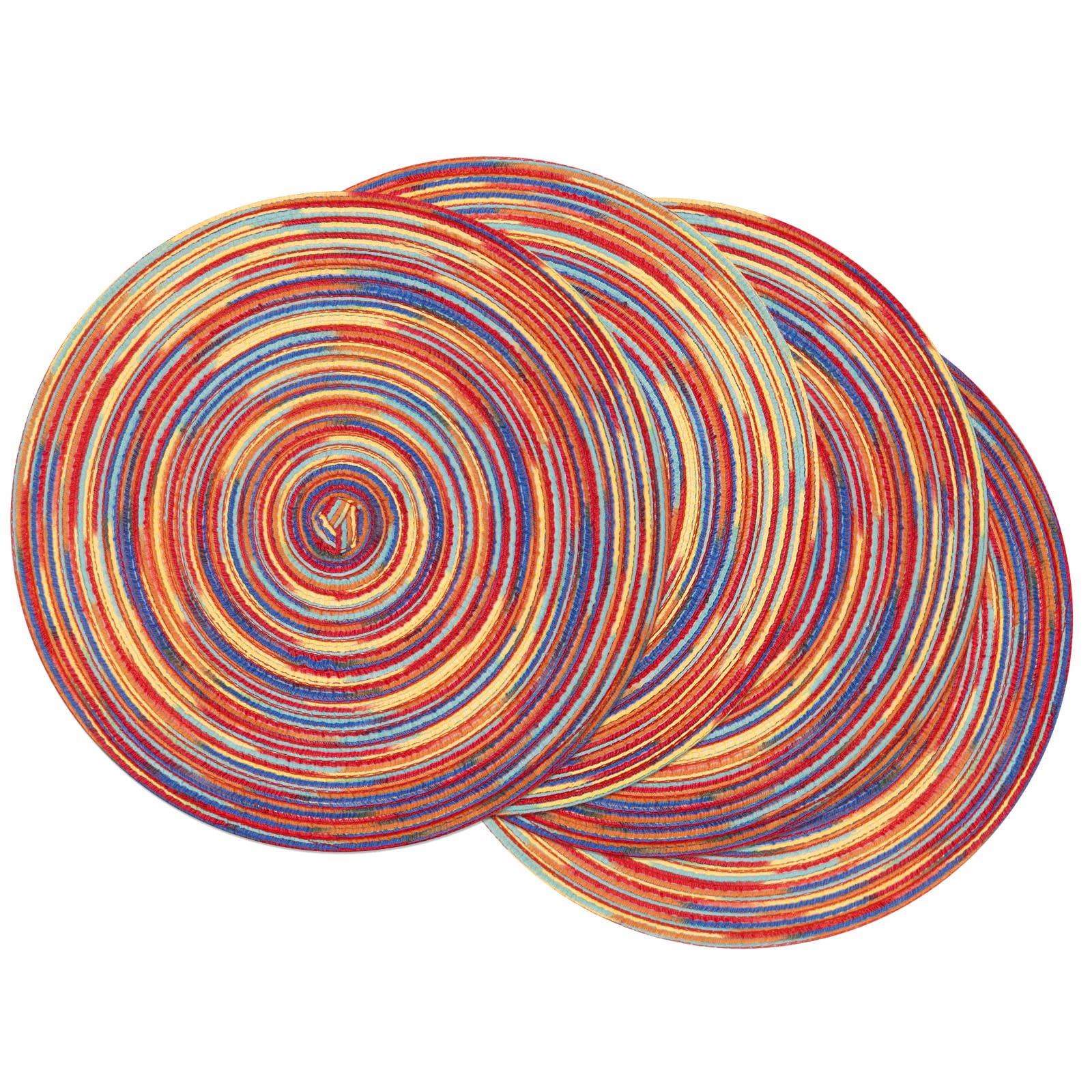 SHACOS 4-Pack Round Braided Placemats - Colorful Rainbow Red Dining Table Mats for Kitchen, Holiday Party Decor - Waterproof & Heat-Resistant for Everyday Use, Thanksgiving, Christmas, and Special Occasions