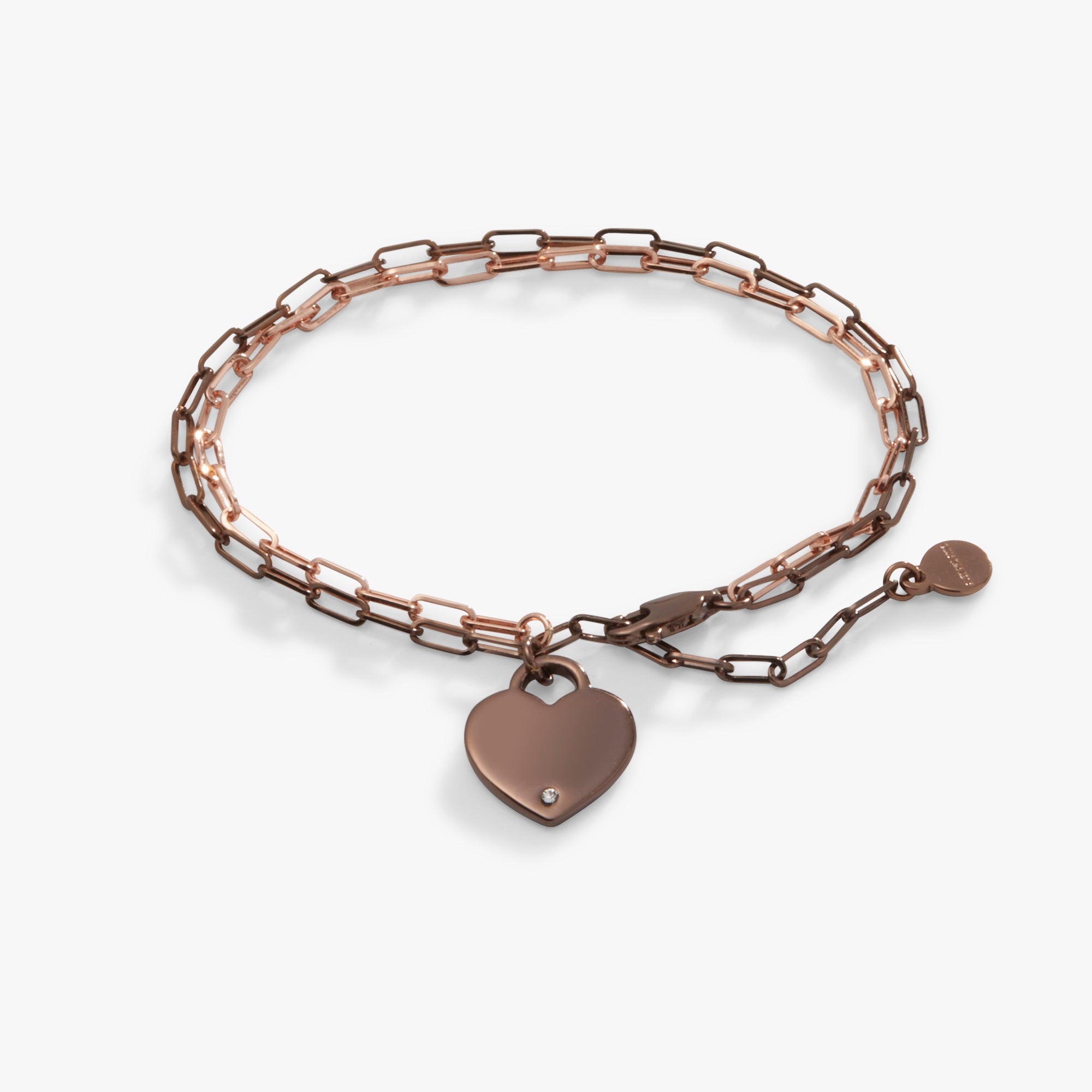 Heart Charm Double Paperclip Chocolate & Gold Chain Bracelet for Women - Elegant Layered Jewelry Gift for Birthday, Anniversary & Valentine's Day
