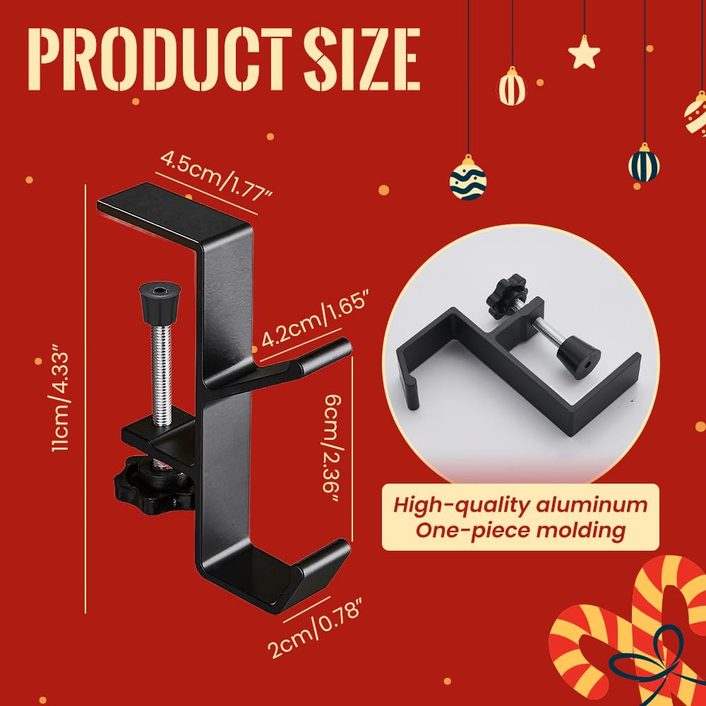 2 in 1 Adjustable Fireplace Stocking Hooks & Garland Hangers - Heavy Duty Mantel Holders for Christmas Decor (Black, 4PCS) - Perfect for Holiday Mantle Decorations, Fireplace Stocking Display, and Double Door Garland Hanging