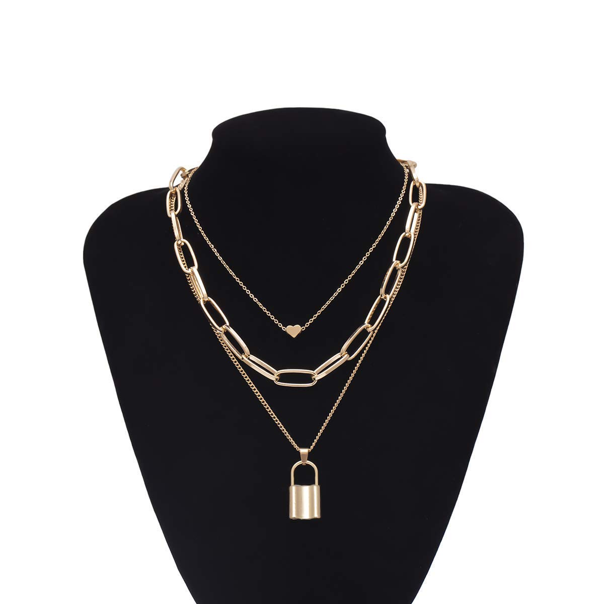Salircon Silver Layered Necklace - Punk Lock & Key Thick Chain Jewelry for Women & Men | Edgy Gothic Fashion Accessory for Concerts, Parties & Everyday Wear