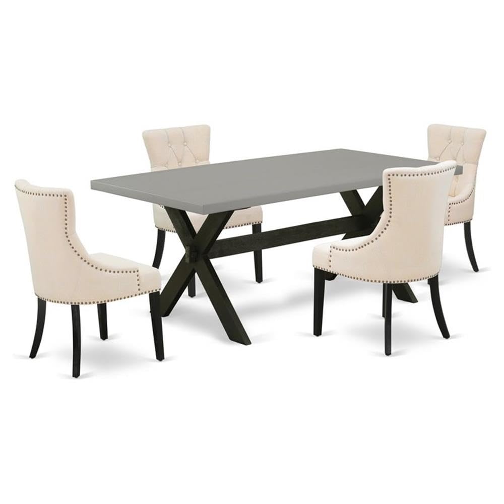 East West Furniture X697FR102-5 5-Piece Kitchen Dining Set - 40x72 Inch Rectangle Table with X-Legs & 4 Light Beige Linen Upholstered Chairs - Perfect for Small Spaces, Breakfast Nooks & Cozy Family Meals