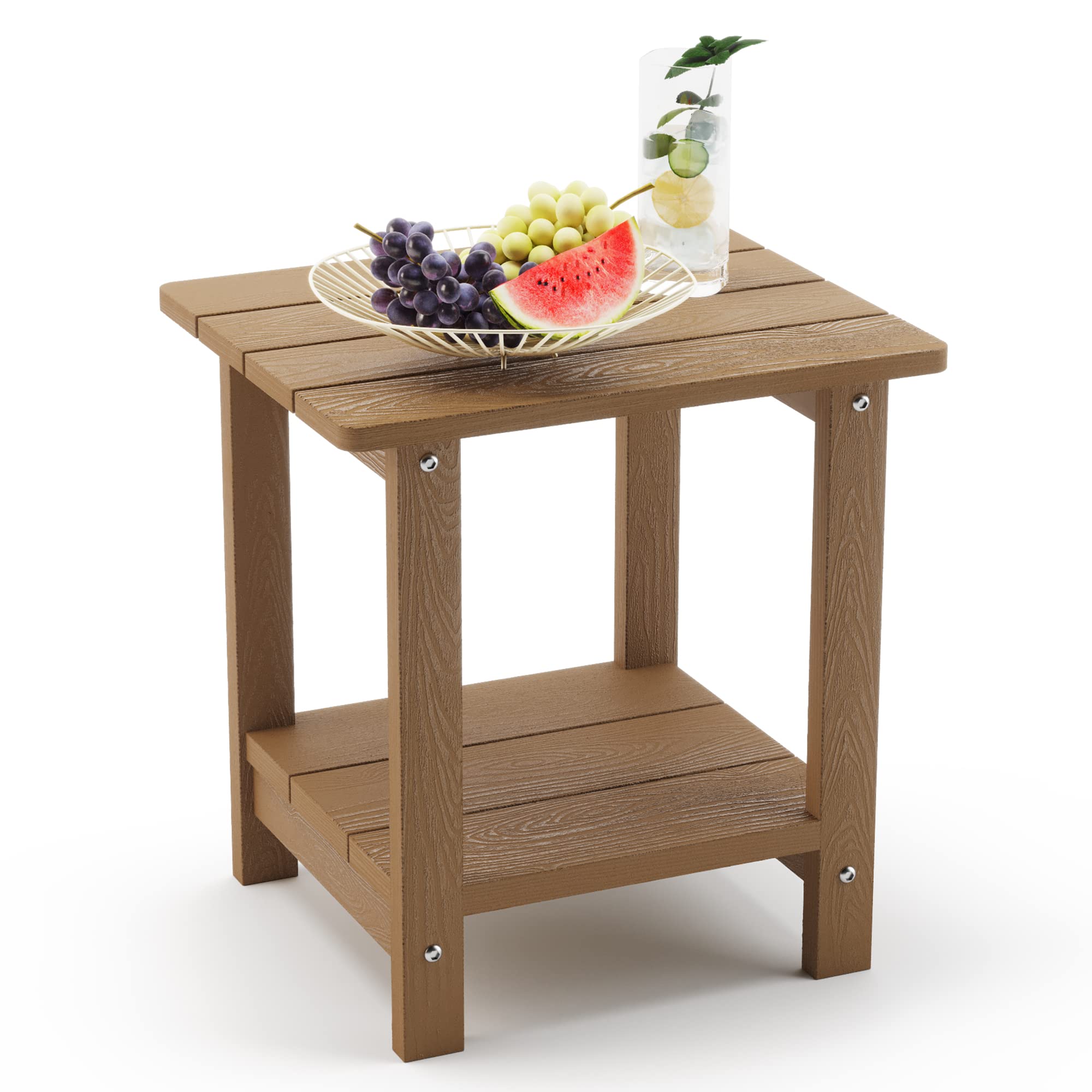 LUE BONA 2-Tier Brown HDPS Adirondack Outdoor Side Table - Weather Resistant Patio End Table for Garden, Pool, Porch & Deck - Perfect for Outdoor Relaxation & Entertaining