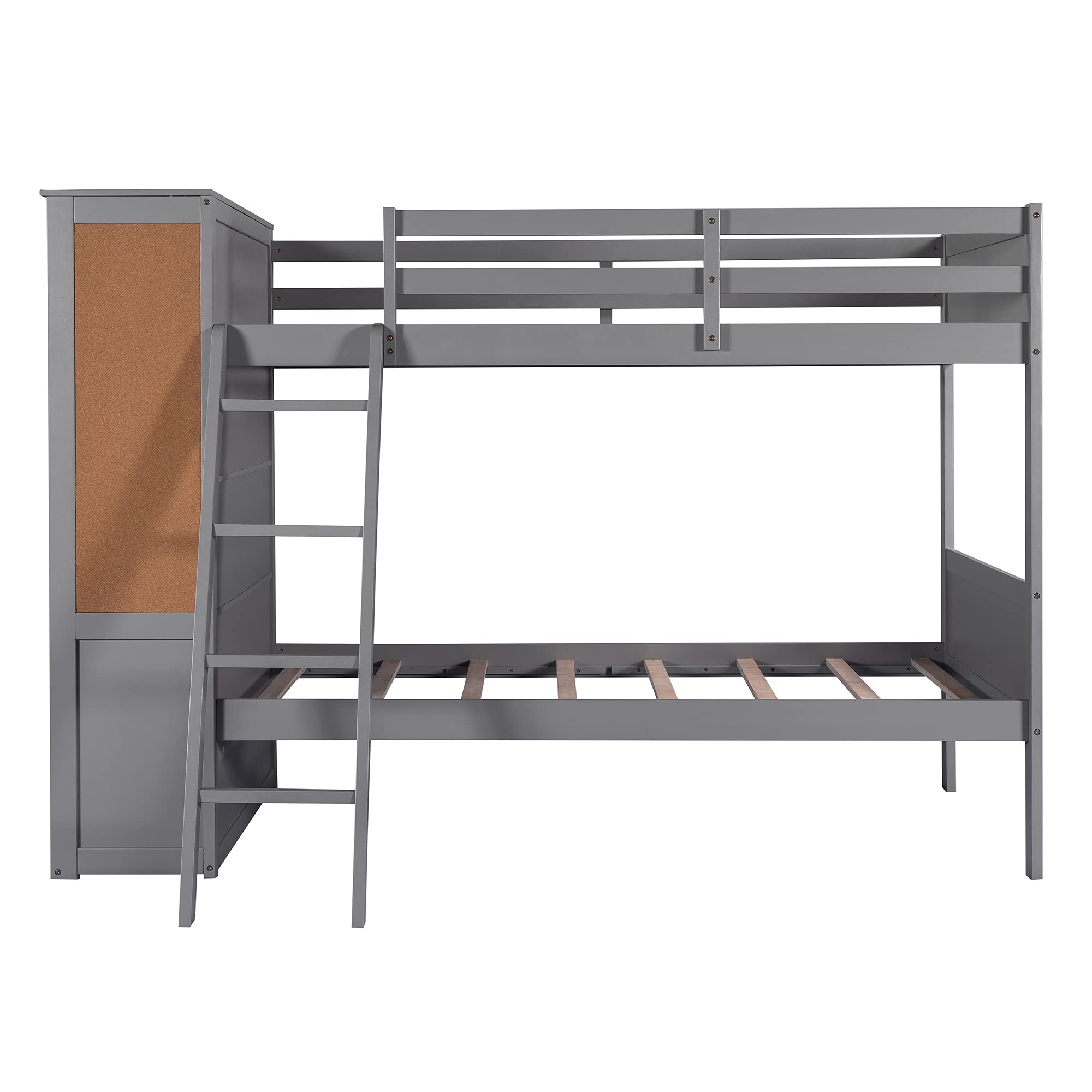 Twin Over Twin Wood Bunk Bed with Bookcase & Storage - Full-Length Guardrails & Ladder - Multi-Functional Kids Bunk Bed with Shelves & Drawers (Gray) - Perfect for Small Bedrooms, Shared Kids Rooms & Space-Saving Solutions