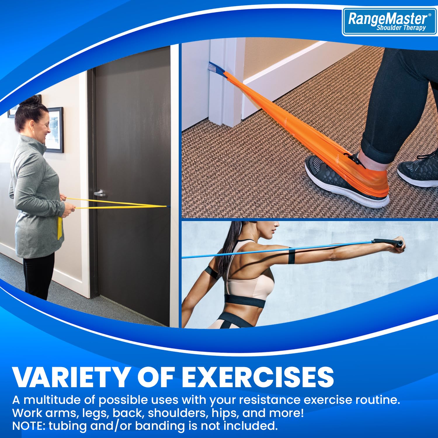 RangeMaster TheraLoop Door Anchors - 10 Pack Non-Slip Exercise Band Anchors for Resistance Bands & Tubes | Perfect for Home Workouts, Physical Therapy & Strength Training | Blue Fitness Equipment for Doorway Exercises