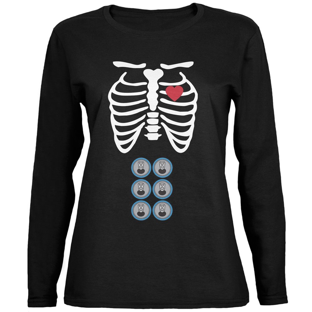 Old Glory 6 Pack Halloween Skeleton Baby Black Women's Long Sleeve T-Shirts - Spooky Costume Party, Haunted House Outfit & Themed Event Apparel