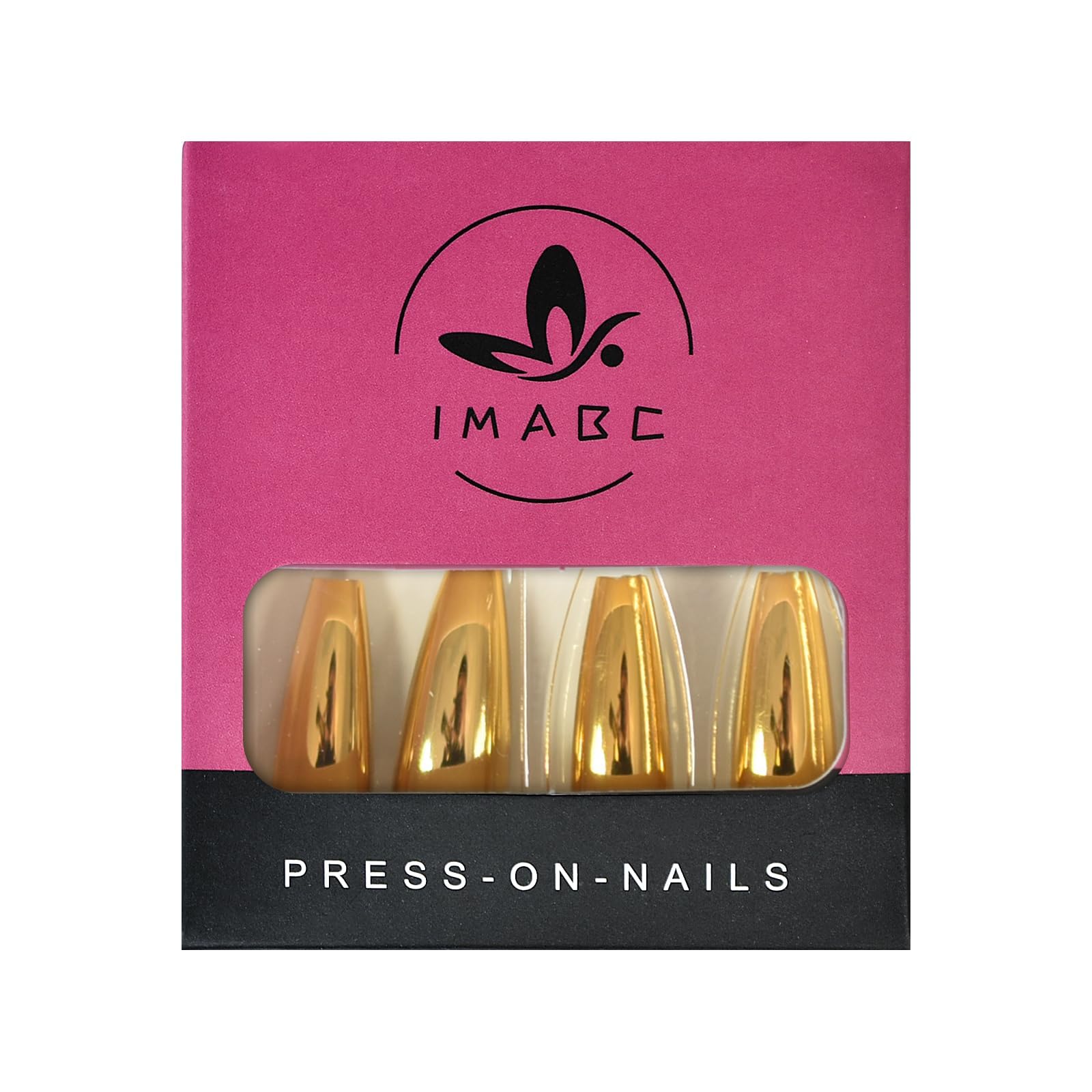 24pcs Extra Long Gold Yellow Chrome Reflective Press On Nails - Metal Coffin Fake Nails with Mirror Finish for Punk Rock Style, Full Cover Acrylic Nails for Halloween, Cosplay, and Gothic Fashion