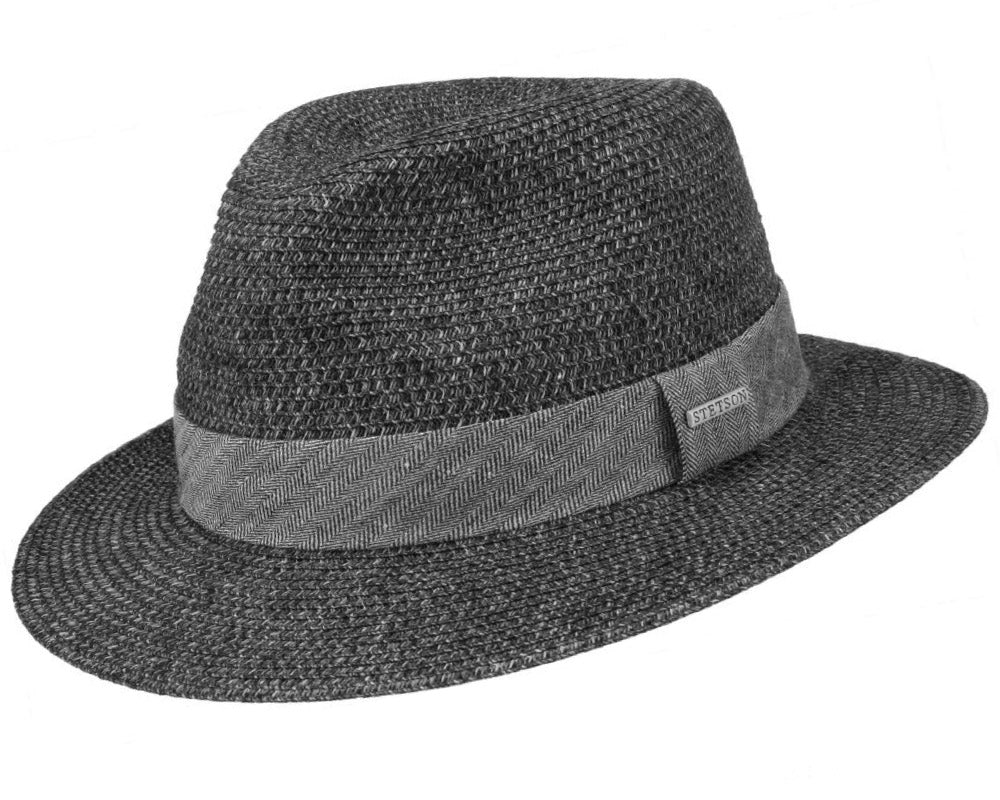 Stetson Traveller Summer Toyo Straw Fedora Hat for Men - Lightweight & Breathable Charcoal Gray - Perfect for Outdoor Adventures, Beach Vacations & Casual Wear