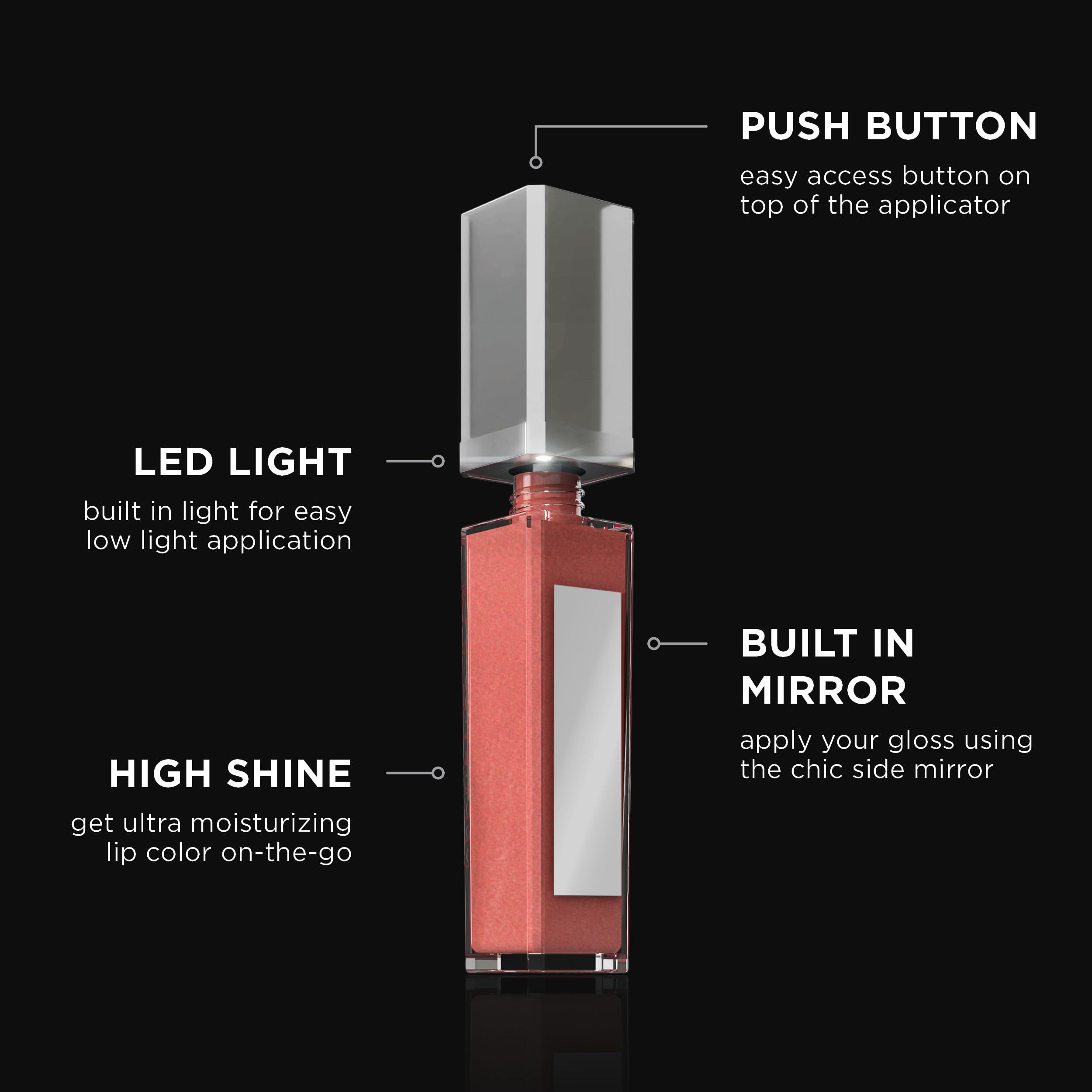 Pure Cosmetics Pure Illumination LED Lip Gloss with Mirror Applicator - Non-Sticky Hydrating Lip Gloss for Dry, Chapped Lips - Moisturizing & Healing Formula (Girl Crush) - Perfect for Night Out, Date Night & Everyday Glam
