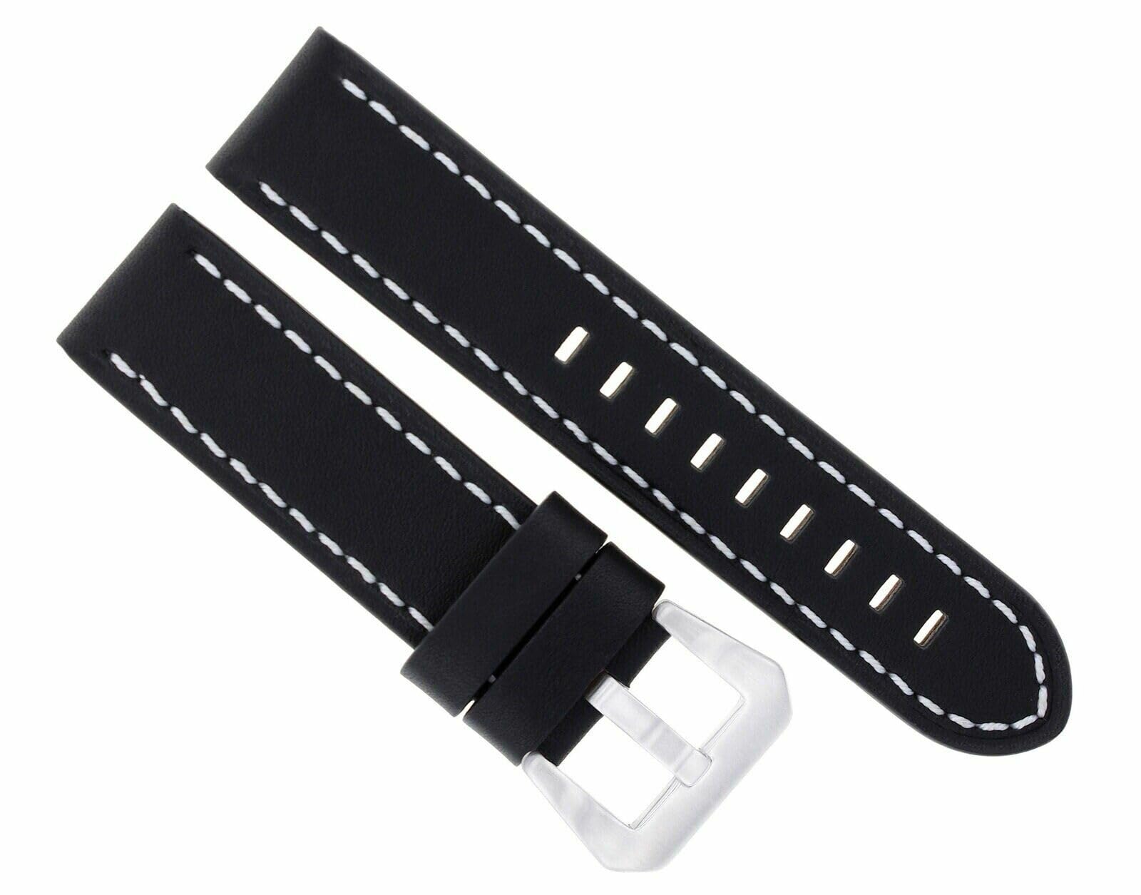24mm Genuine Leather Watch Band Strap for Breitling Navitimer Bentley - Black with White Stitching - Premium Replacement Watch Strap for Men - Perfect for Business, Casual & Formal Occasions