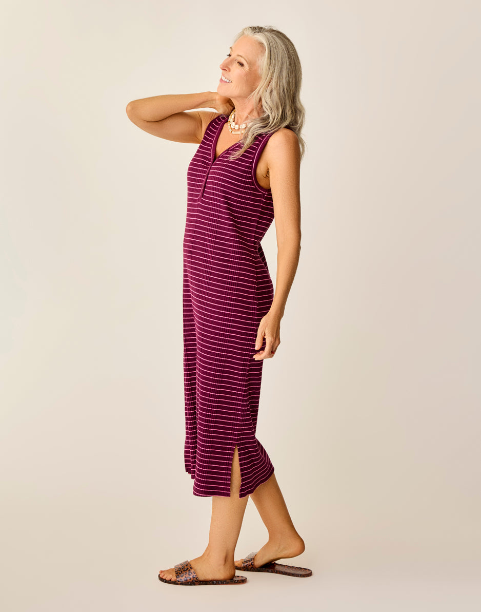 Elodie Rib Dress: Nirvana Stripe - Flattering Women's Striped Knit Dress for Casual Wear & Date Night Outfits
