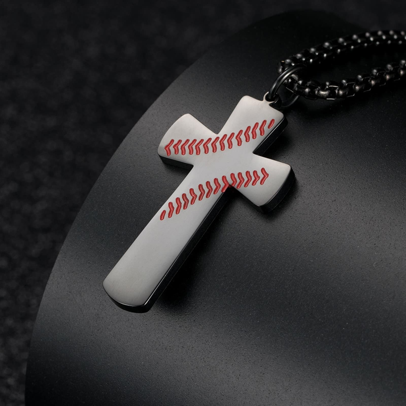 Stainless Steel Men's Necklace with Baseball Cross Pendant - Durable Chain Jewelry for Men - Perfect for Gifts, Casual Wear & Sports Events