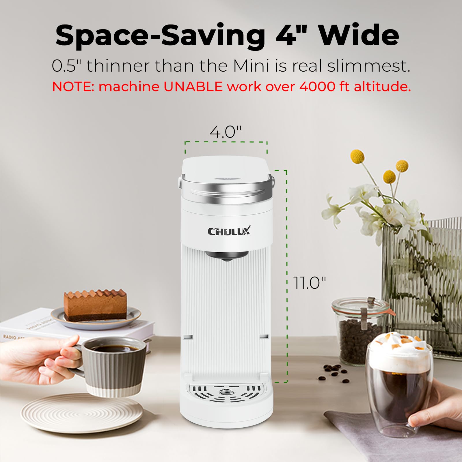 CHULUX Slim Single Serve Coffee Maker for K-Cup Pods - Compact One Cup Coffee Machine Fits 7.3