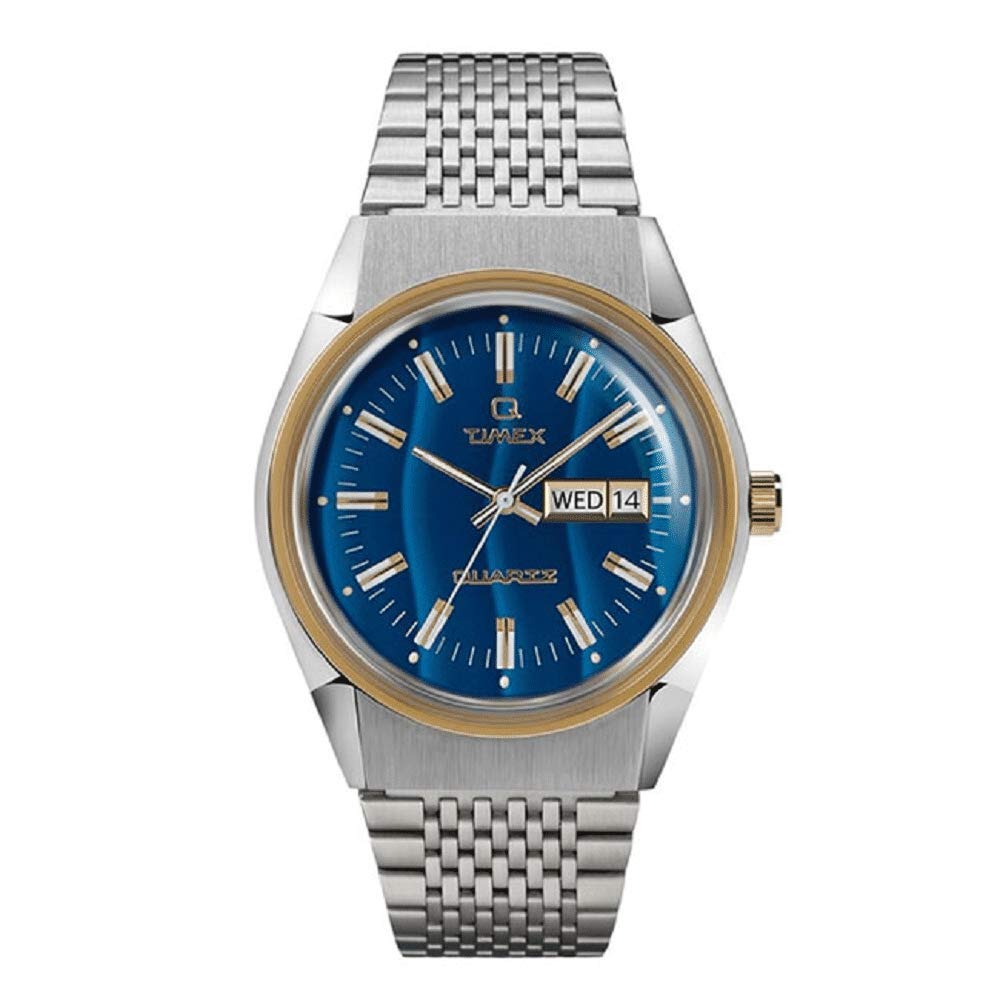 Timex 38mm Q Timex Reissue Stainless Steel Watch with Blue Dial & Bracelet - Classic Retro Style for Men, Casual & Business Wear