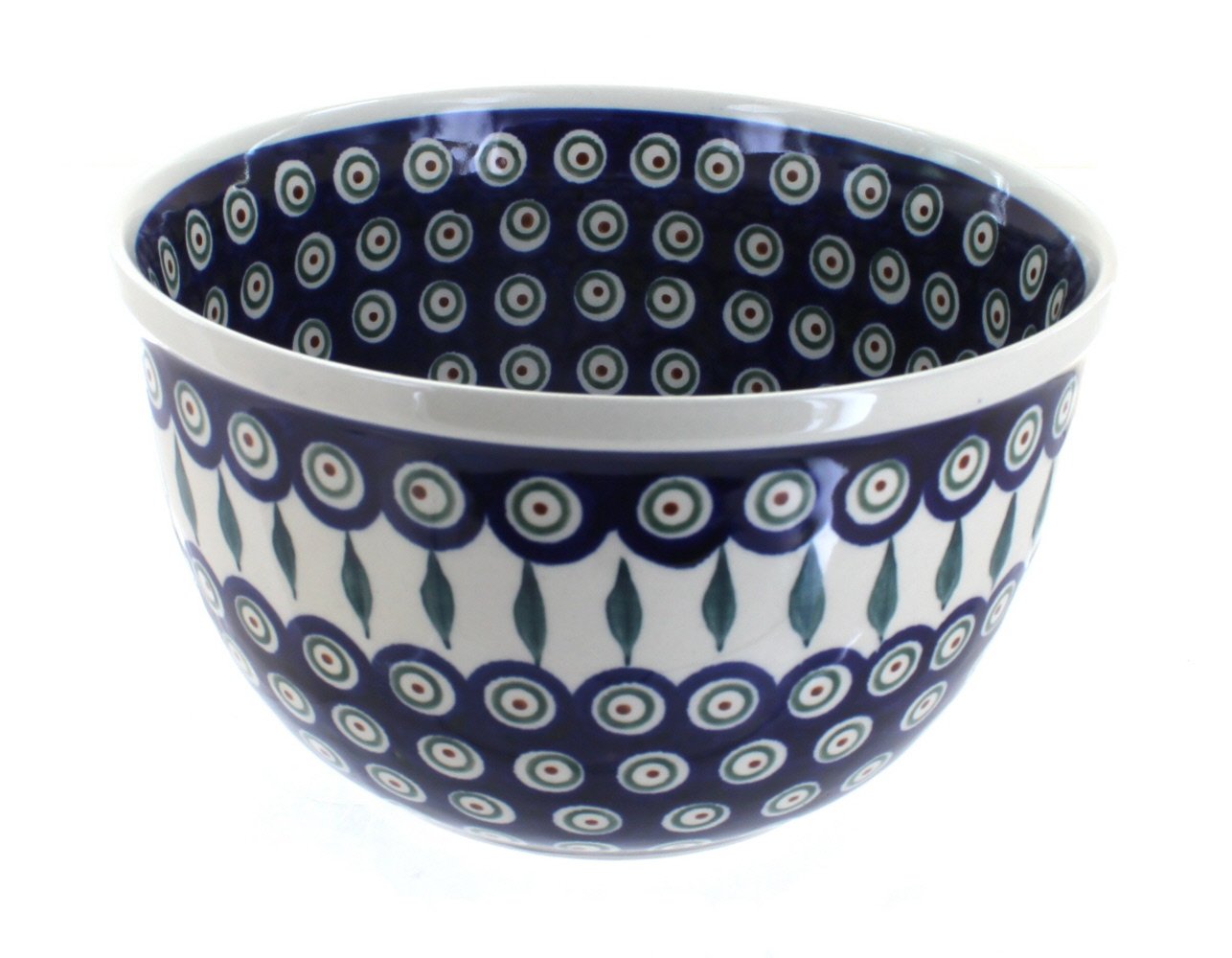 Handmade Blue Rose Polish Pottery Peacock Mixing Bowl - Medium Size Ceramic Bowl for Baking, Cooking & Serving - Perfect for Kitchen, Dining & Gift Giving