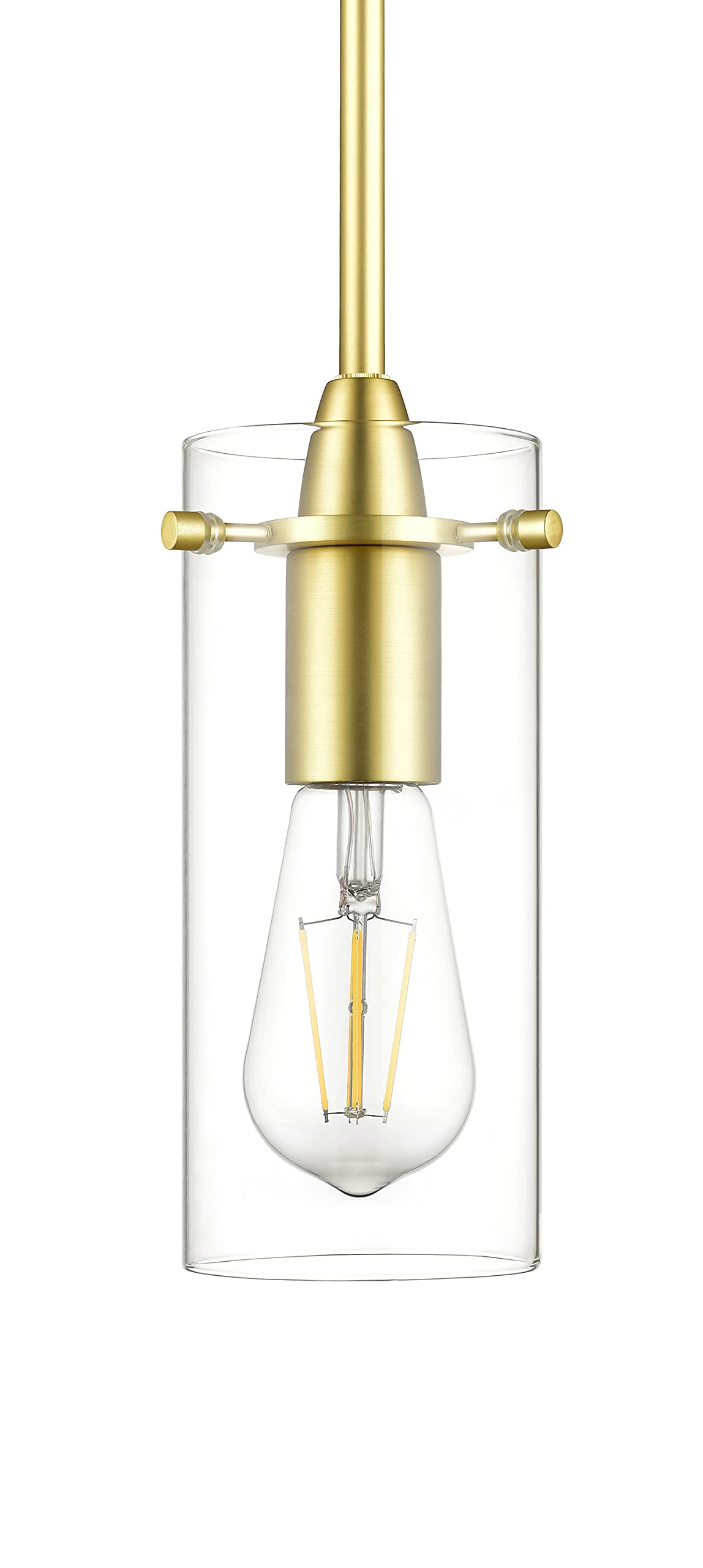 Brass Satin Pendant Lights for Kitchen Island - Small Clear Glass Hanging Light Fixture - Perfect for Dining Room, Bar Counter, and Modern Home Decor