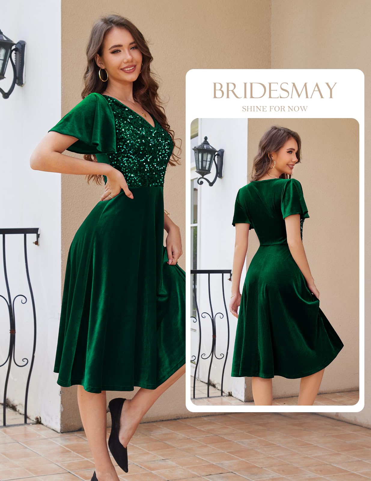 Elegant Velvet Sequin Cocktail Dress with Sleeves for Women - 2024 Fall Winter Wedding Guest & Party Formal Wear | Perfect for Bridesmaids, Holiday Events & Special Occasions