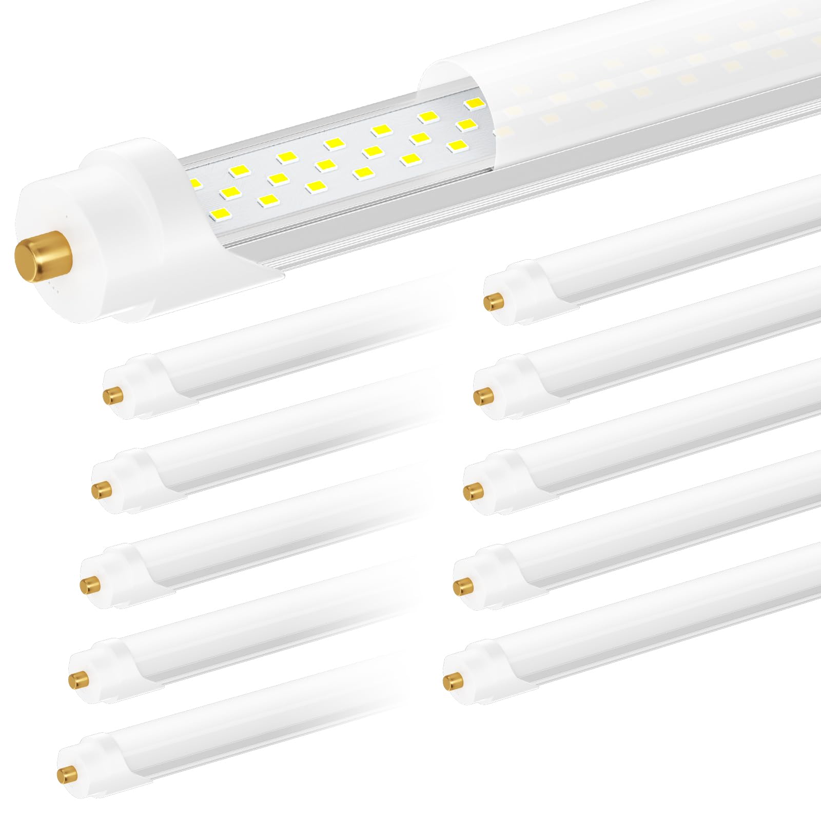8 Foot LED Shop Lights - 10 Pack, 72W 9000LM T8 F96T12 Replacement Tubes with Frosted Cover, 5000K Daylight White, Energy Saving Fluorescent Bulb Alternative - Perfect for Warehouses, Garages, and Commercial Lighting