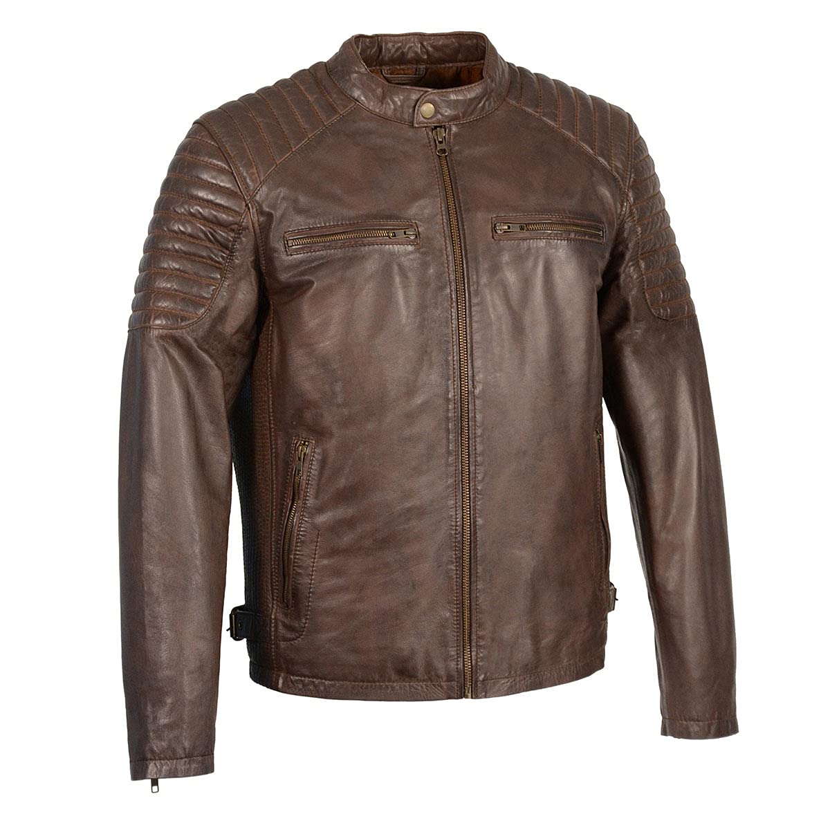 Milwaukee Leather SFM1840 Men's Quilted Black Leather Jacket with Snap Button Collar - Stylish Motorcycle & Casual Wear for Men