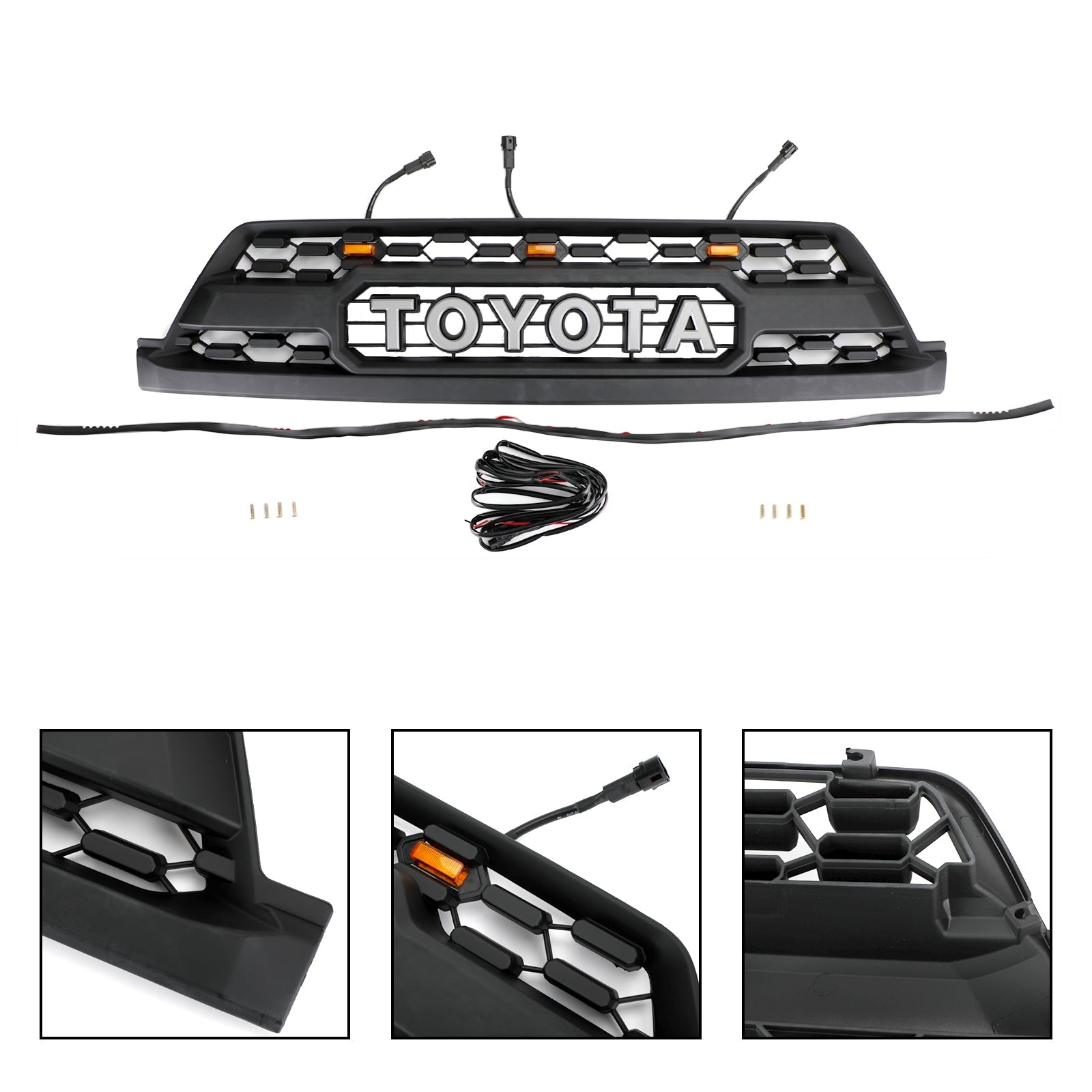02-05 Toyota 4Runner TRD PRO Style Front Bumper Grille with Amber Lights & Toyota Letter - Off-Road Upgrade for Adventure & Truck Customization