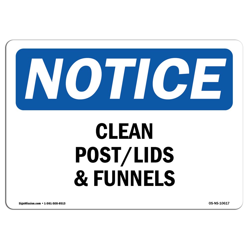 OSHA Notice Sign - Clean Pots, Lids & Funnels | Durable Aluminum Safety Sign for Business, Construction Sites, Warehouses & Shops | Made in USA | Ideal for Workplace Safety Compliance & Hazard Awareness