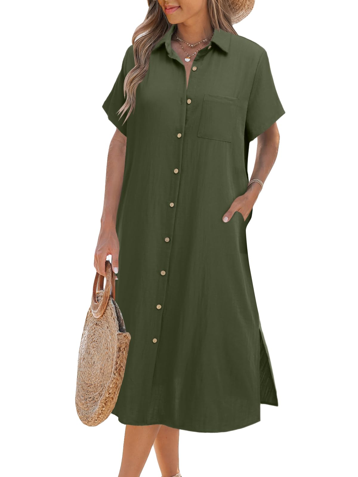 Zeagoo Women's Summer Casual Short Sleeve Button Down Shirt Dress - Beach Cover Up with Pockets | Perfect for Vacation, Poolside & Outdoor Activities