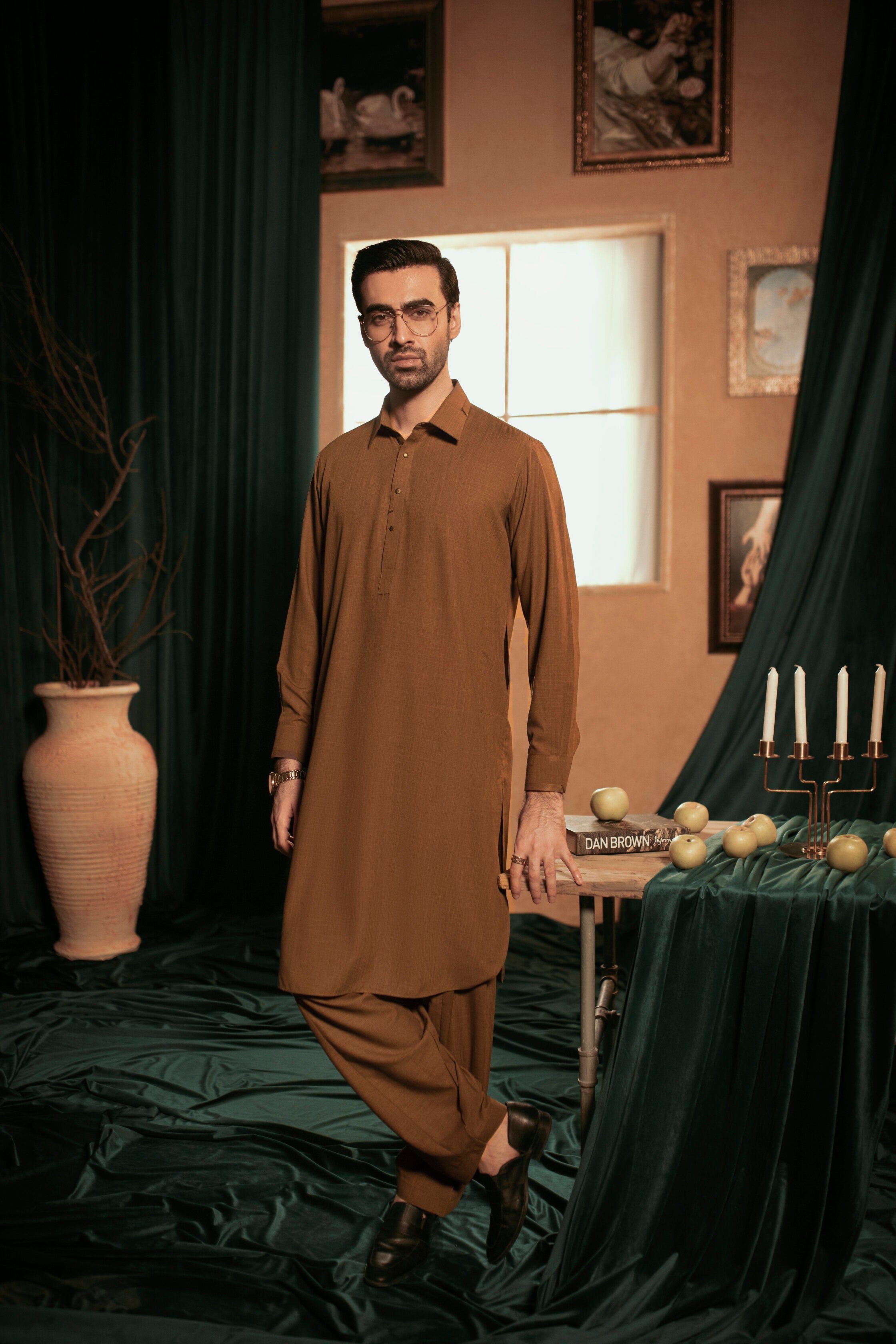 Stylish Blended Brown Kameez Shalwar by Wasim Akram - Premium Pakistani Traditional Outfit for Men | Perfect for Eid, Weddings & Special Occasions