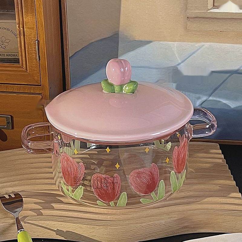 Kawaii Tulip Ramen Bowl - Cute Japanese Ceramic Noodle Soup Bowl with Floral Design for Ramen, Udon & Pho - Perfect for Home Dining & Gift Giving