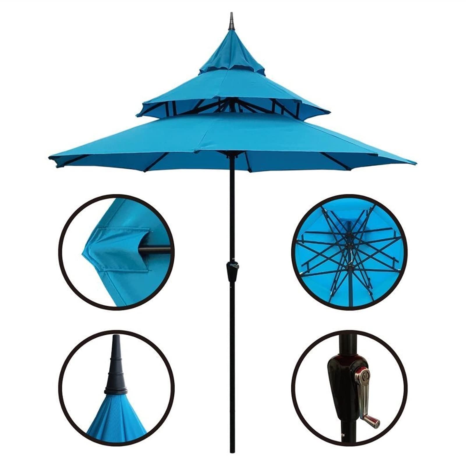 9 Ft Outdoor Patio Umbrella with Crank - Heavy Duty Pagoda Style Sun Shade for Backyard, Pool & Garden - UV Protection & Wind Resistant