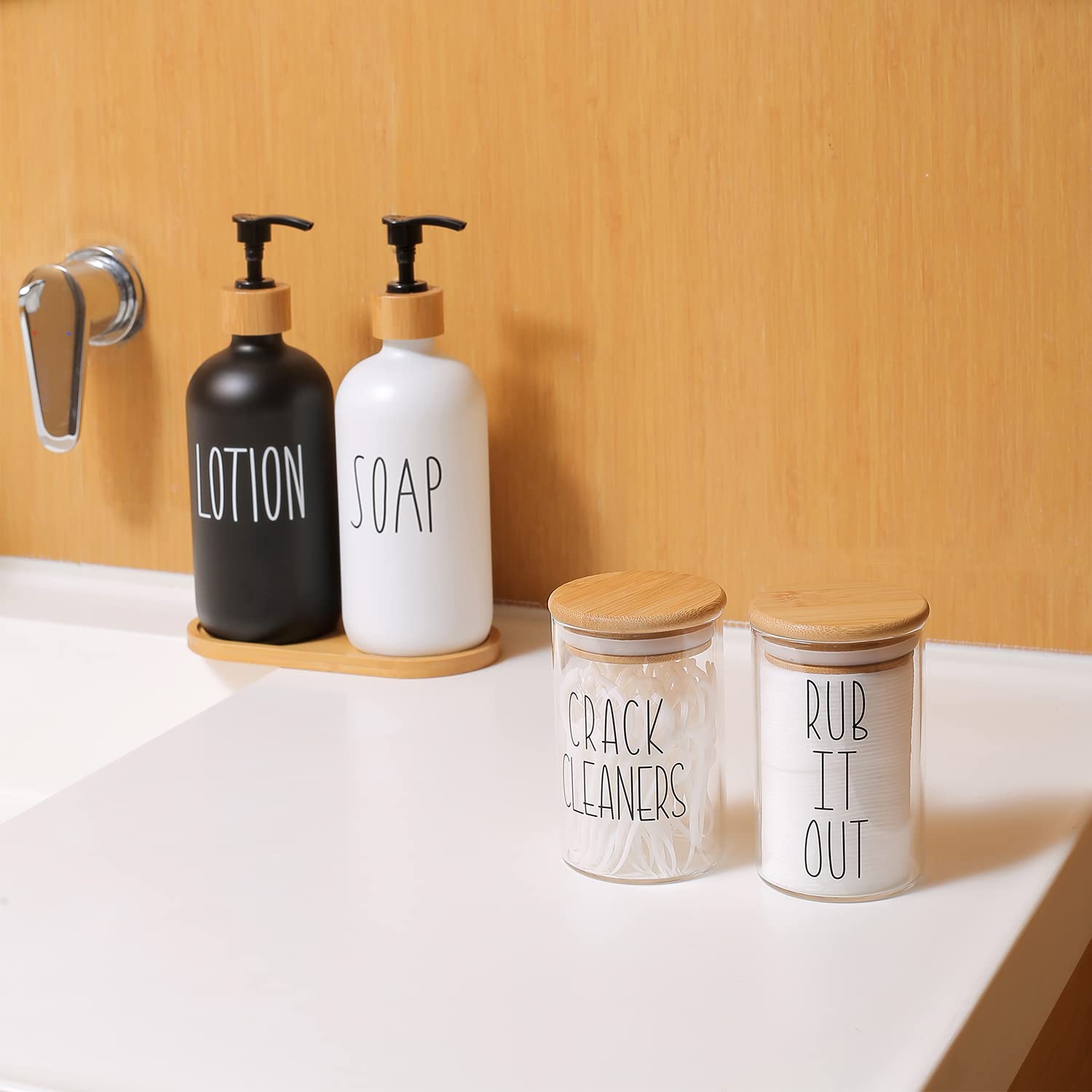 MOMEEMO Glass Apothecary Jars with Airtight Lids - Perfect for Bathroom Organization, Cotton Ball Holder, Floss Pick Storage & Home Decor - Great for Vanity Countertop, Spa Day Essentials & Gift Ideas (Includes Cotton Pads & Dental Floss)