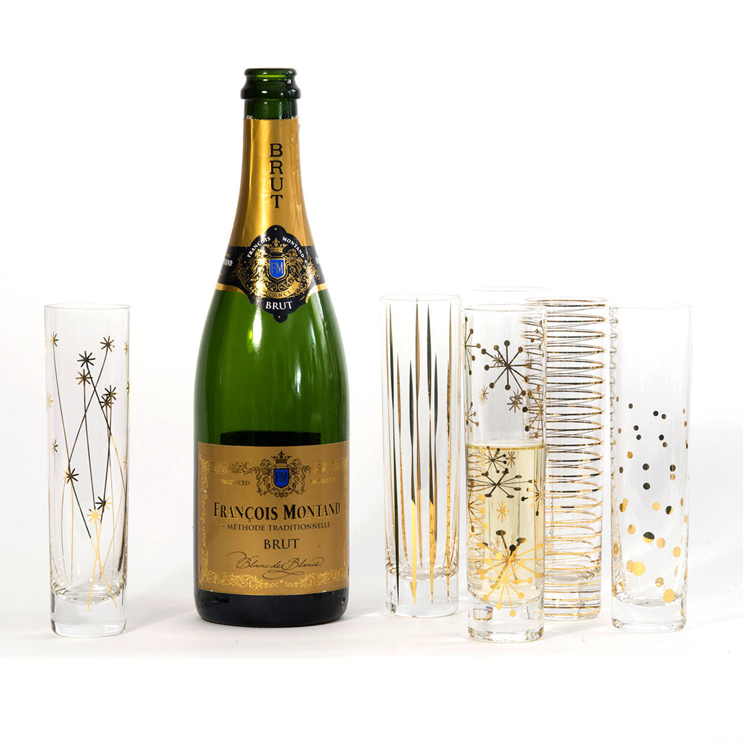 Premium Golden Decal Champagne Flutes Set of 6 - Elegant Glassware for Weddings, Parties & Celebrations - Perfect for Toasting & Special Occasions