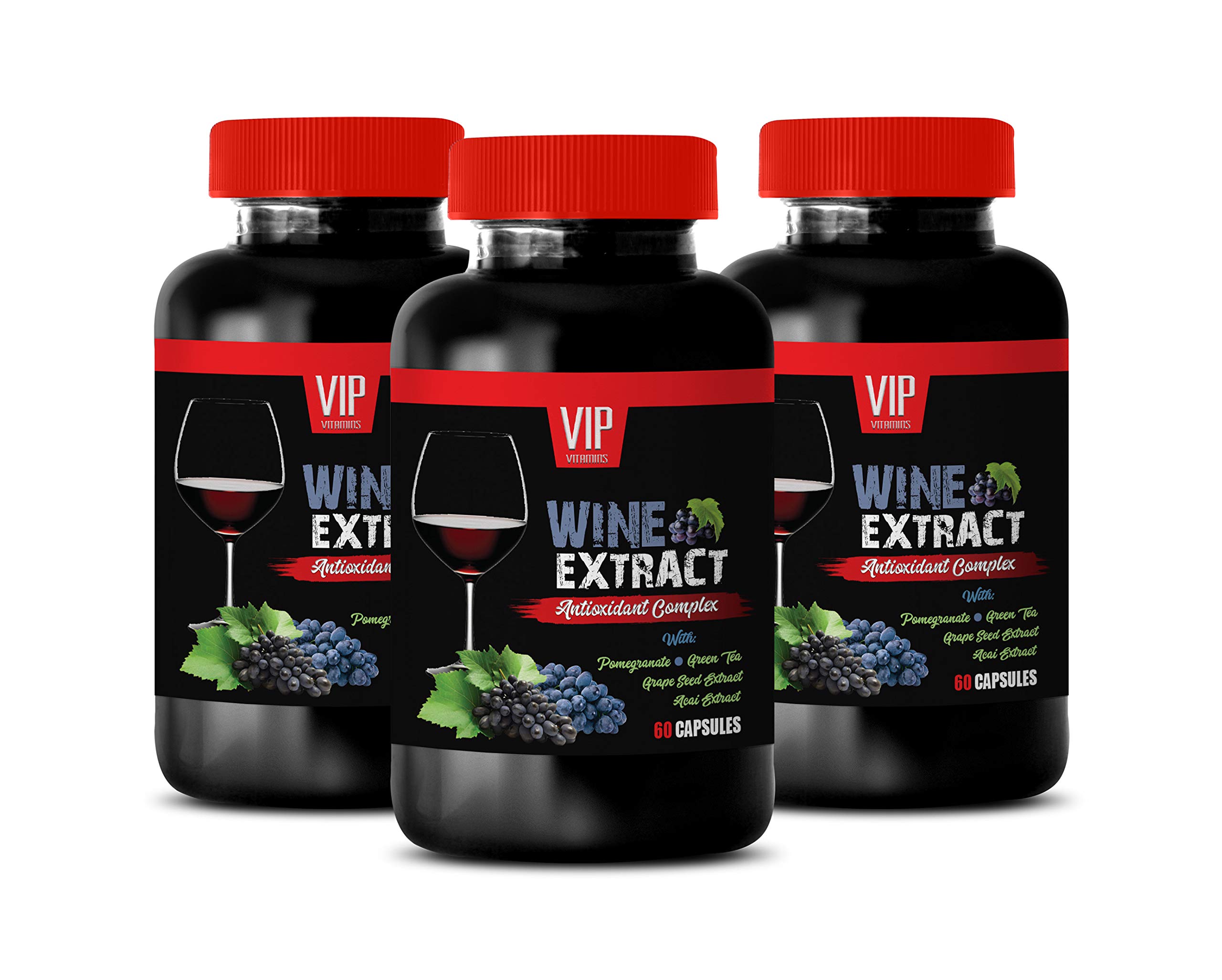 Grape Seed Extract Supplement for Blood Pressure Support - Antioxidant Complex with Wine Extract & Vitamins - 3 Bottles (120 Capsules) - Promote Heart Health & Boost Immunity for Active Lifestyles