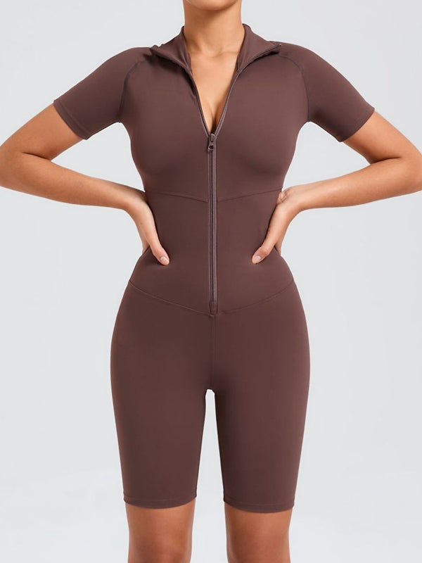 ZASUWA Women's Stand Collar Romper with Zipper - Stylish One Piece Jumpsuit for Casual Outings, Parties & Summer Wear