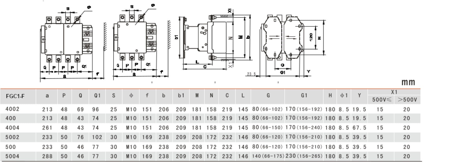 FGC1 F500 3 Pole NO AC Contactor 230VAC/240VAC 500 Amps for Industrial Motor Control - Perfect for HVAC, Pumps, and Heavy Machinery Applications